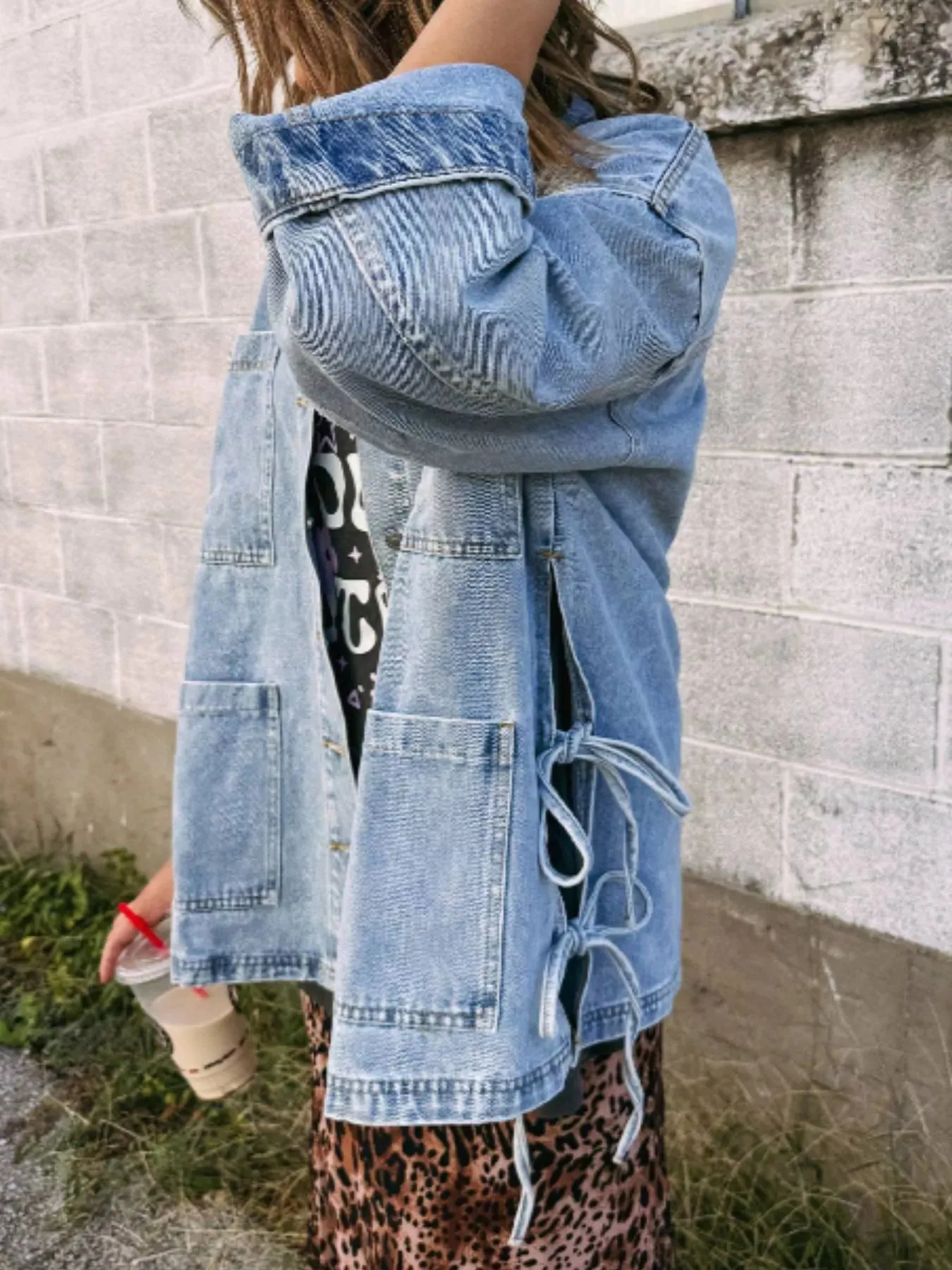 Patched Pockets Side Tie Denim Jacket sold by Unique Kulture product image thumbnail 4
