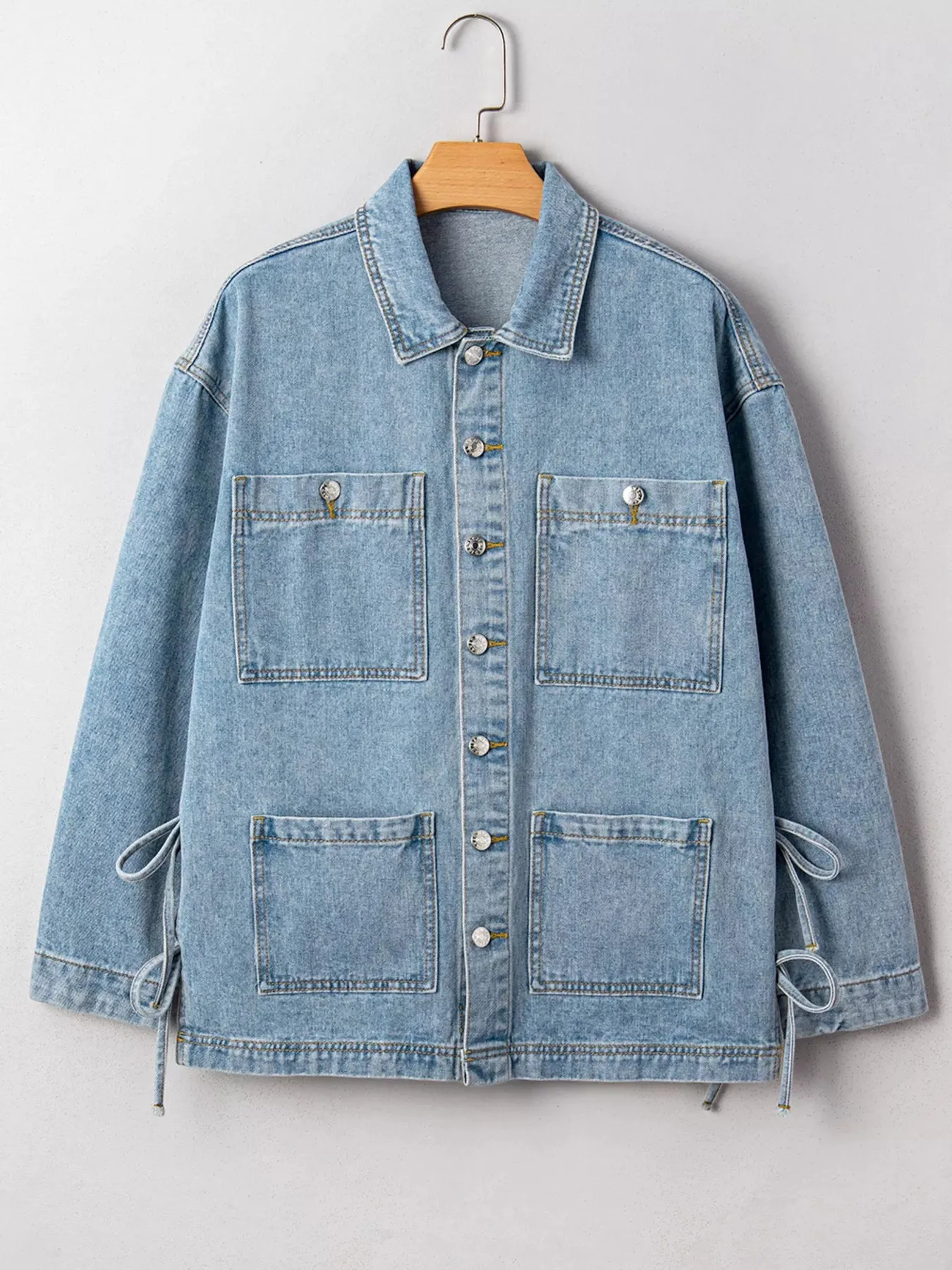 Patched Pockets Side Tie Denim Jacket sold by Unique Kulture product image thumbnail 5