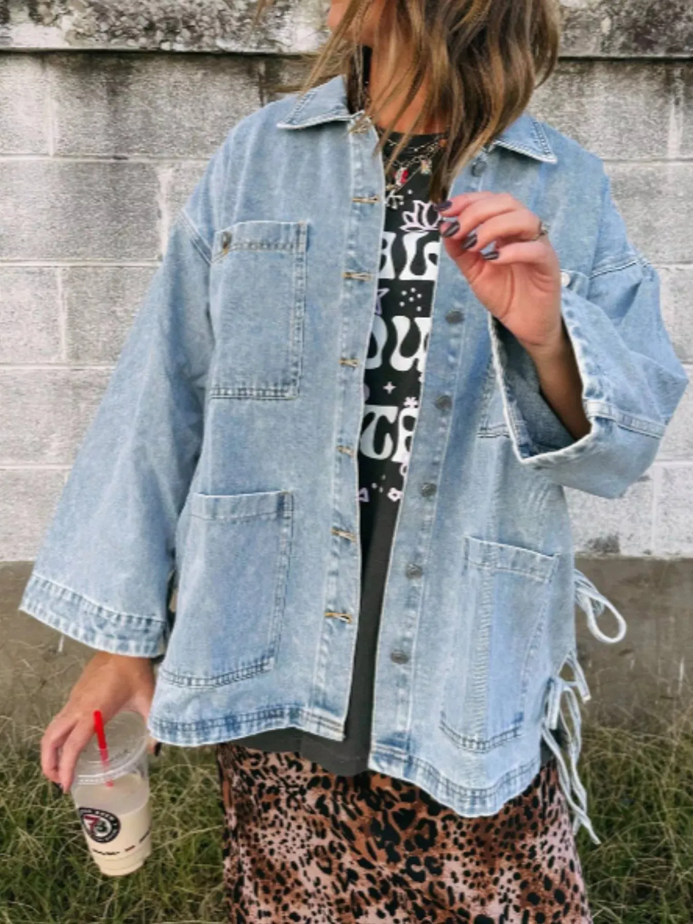 Patched Pockets Side Tie Denim Jacket sold by Unique Kulture product image thumbnail 3