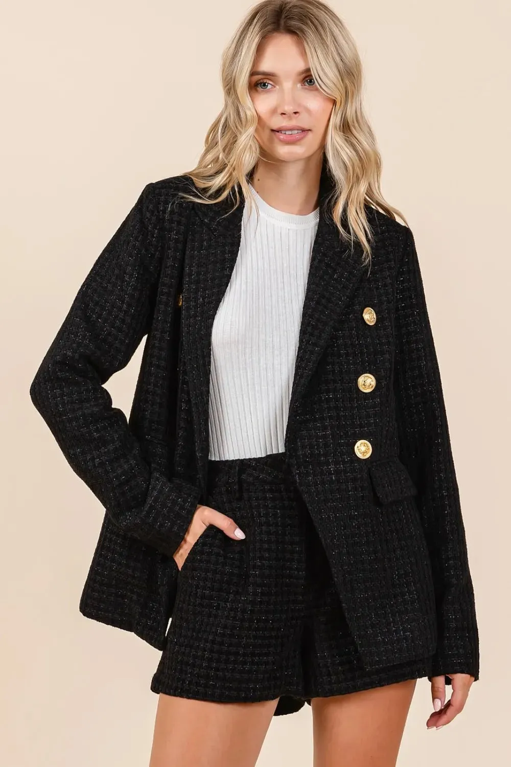 Mittoshop Plaid Texture Double-Breasted Long Sleeve Blazer sold by Unique Kulture product image thumbnail 4