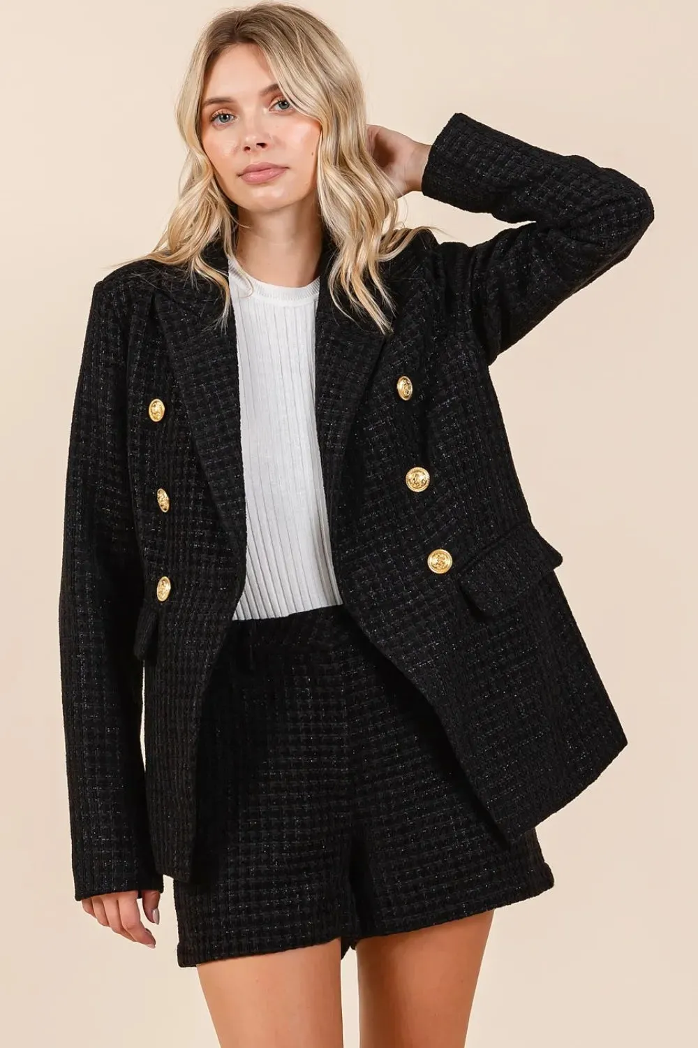 Mittoshop Plaid Texture Double-Breasted Long Sleeve Blazer sold by Unique Kulture product image thumbnail 5