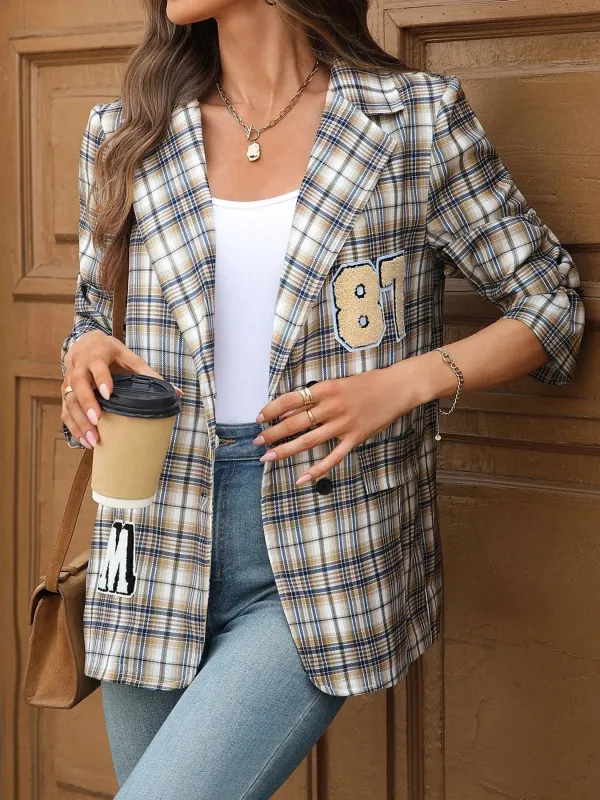 Number 87 Plaid Long Sleeve Blazer sold by Unique Kulture