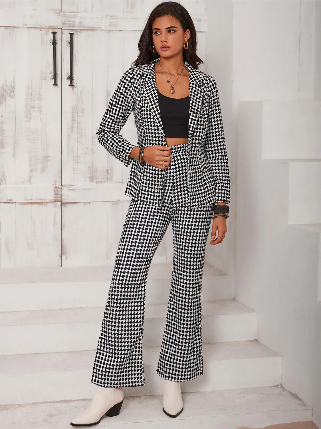 Checkered Blazer & Slit Pants Set sold by Unique Kulture product image thumbnail 4