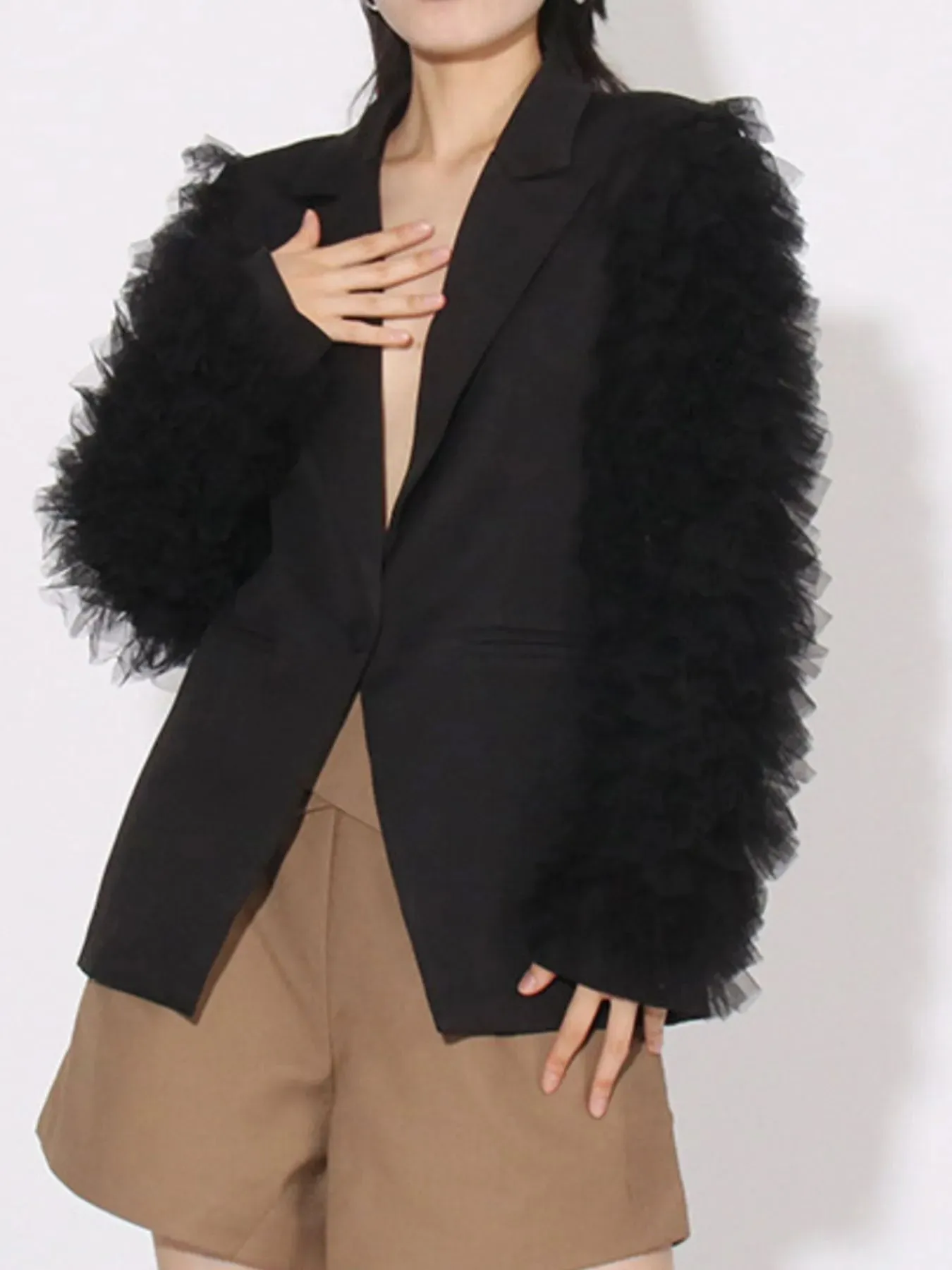 One Button Mesh Long Sleeve Blazer sold by Unique Kulture product image thumbnail 2