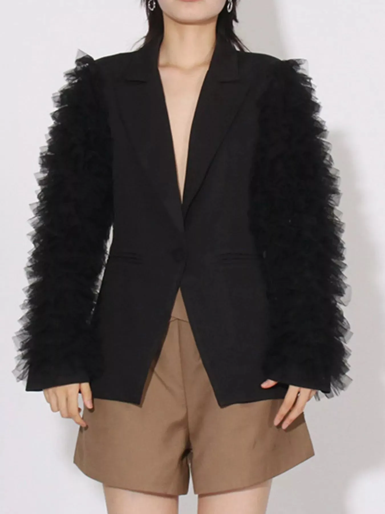 One Button Mesh Long Sleeve Blazer sold by Unique Kulture product image thumbnail 3