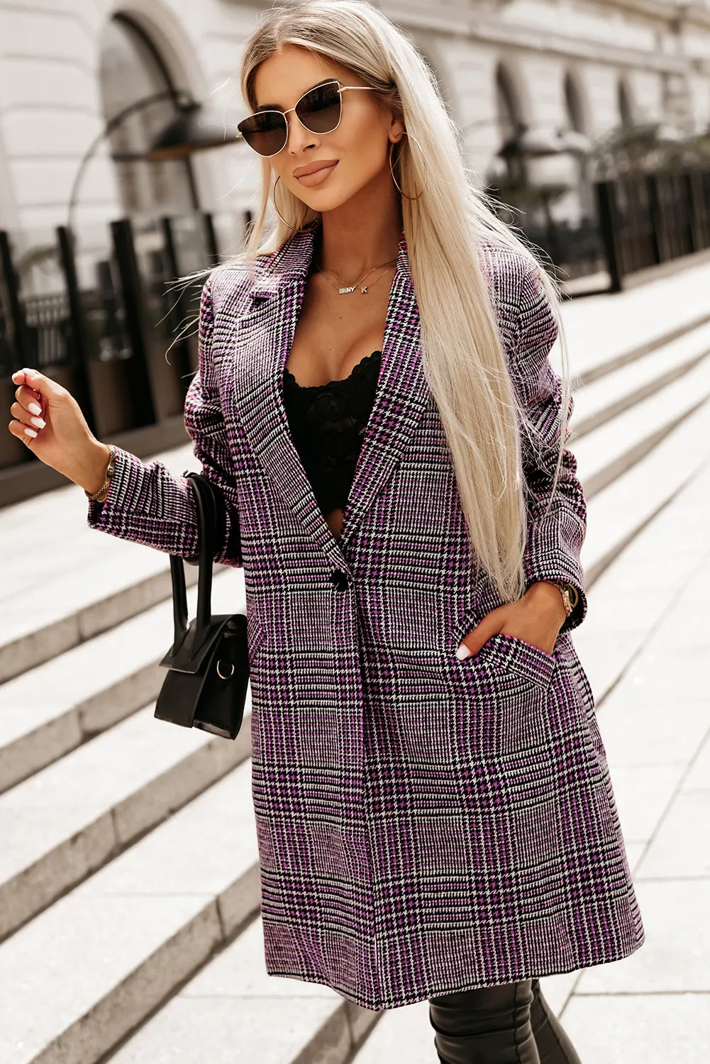 Plaid Lapel Collar Longline Blazer sold by Unique Kulture product image thumbnail 3