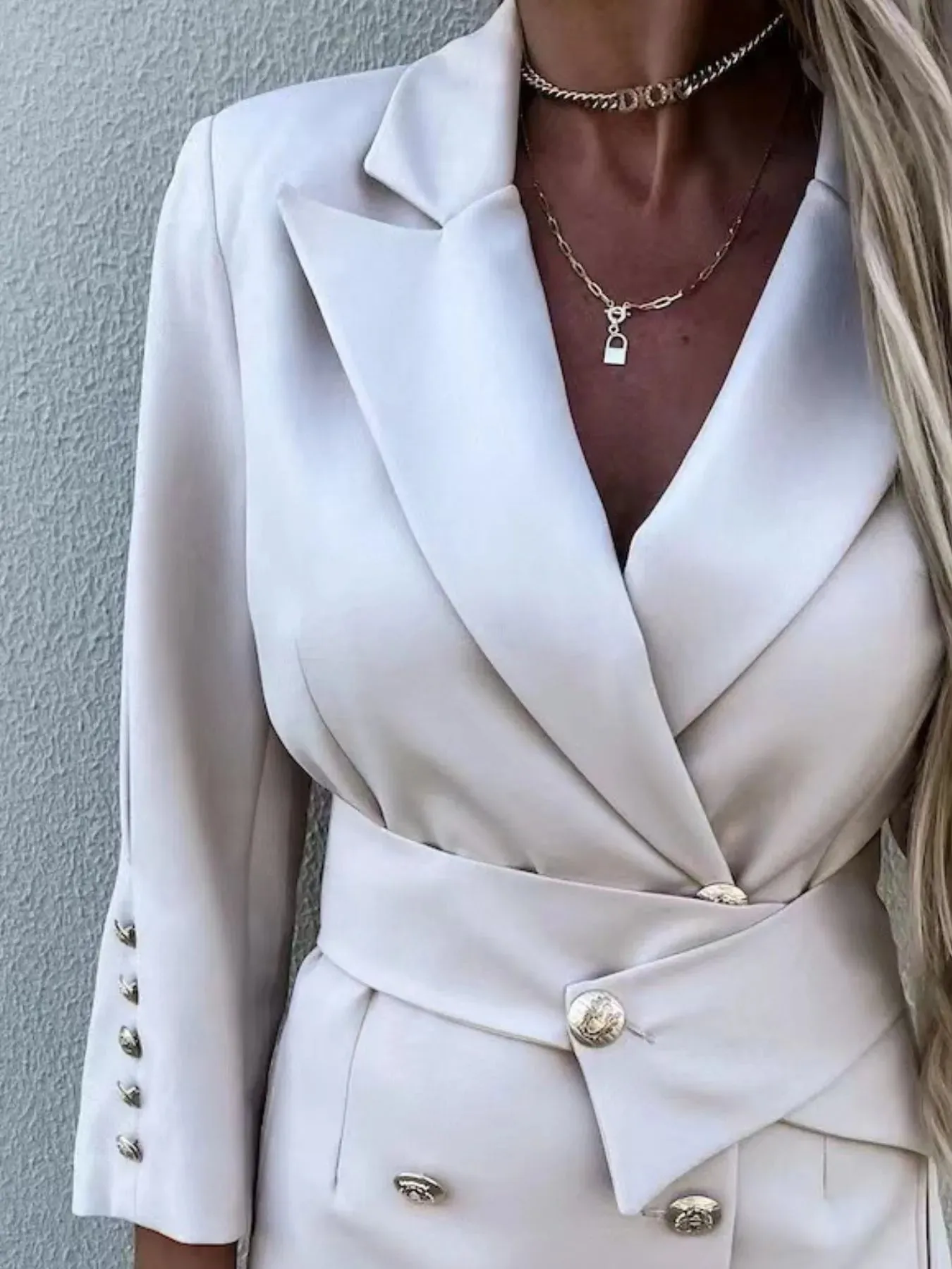 Double-Breasted Lapel Collar Longline Blazer sold by Unique Kulture product image thumbnail 2