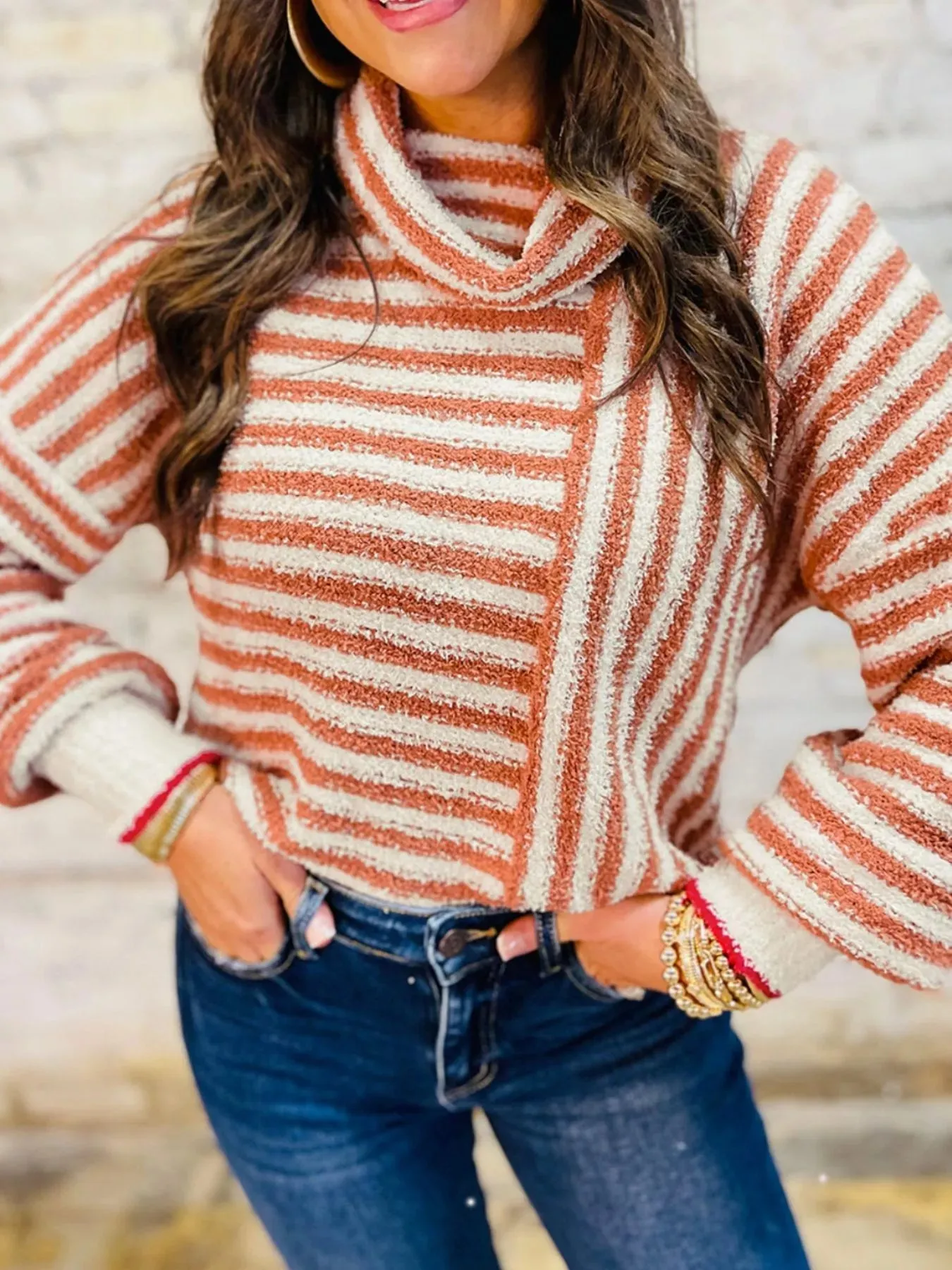 Striped Cowl Neck Long Sleeve Sweater sold by Unique Kulture product image thumbnail 2