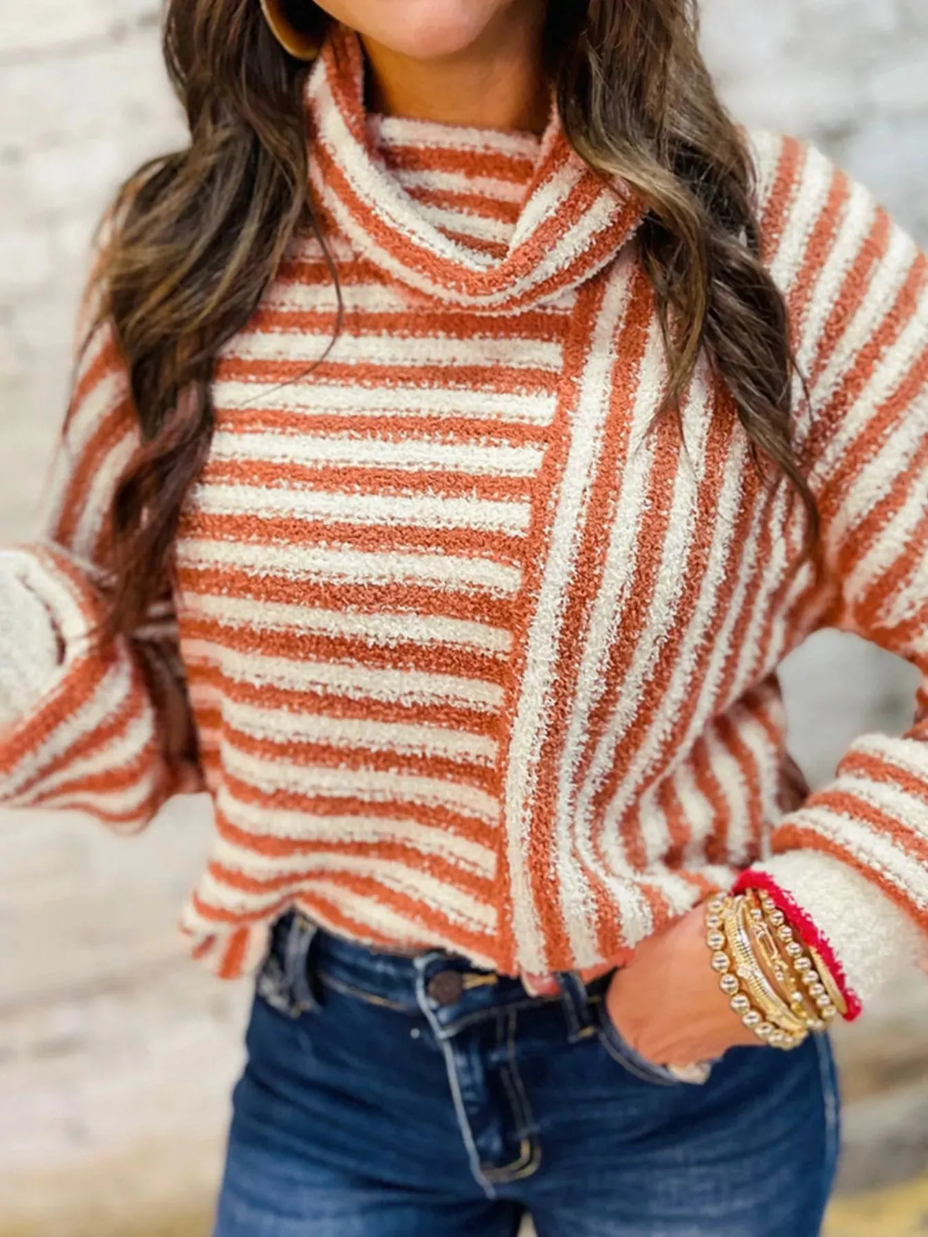 Striped Cowl Neck Long Sleeve Sweater sold by Unique Kulture product image thumbnail 3