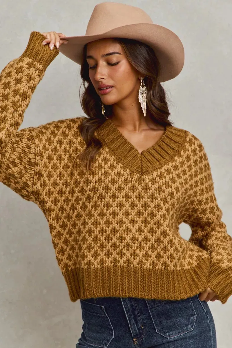 SO ME Color Block Textured Christmas Sweater V Neck Top sold by Unique Kulture product image thumbnail 3