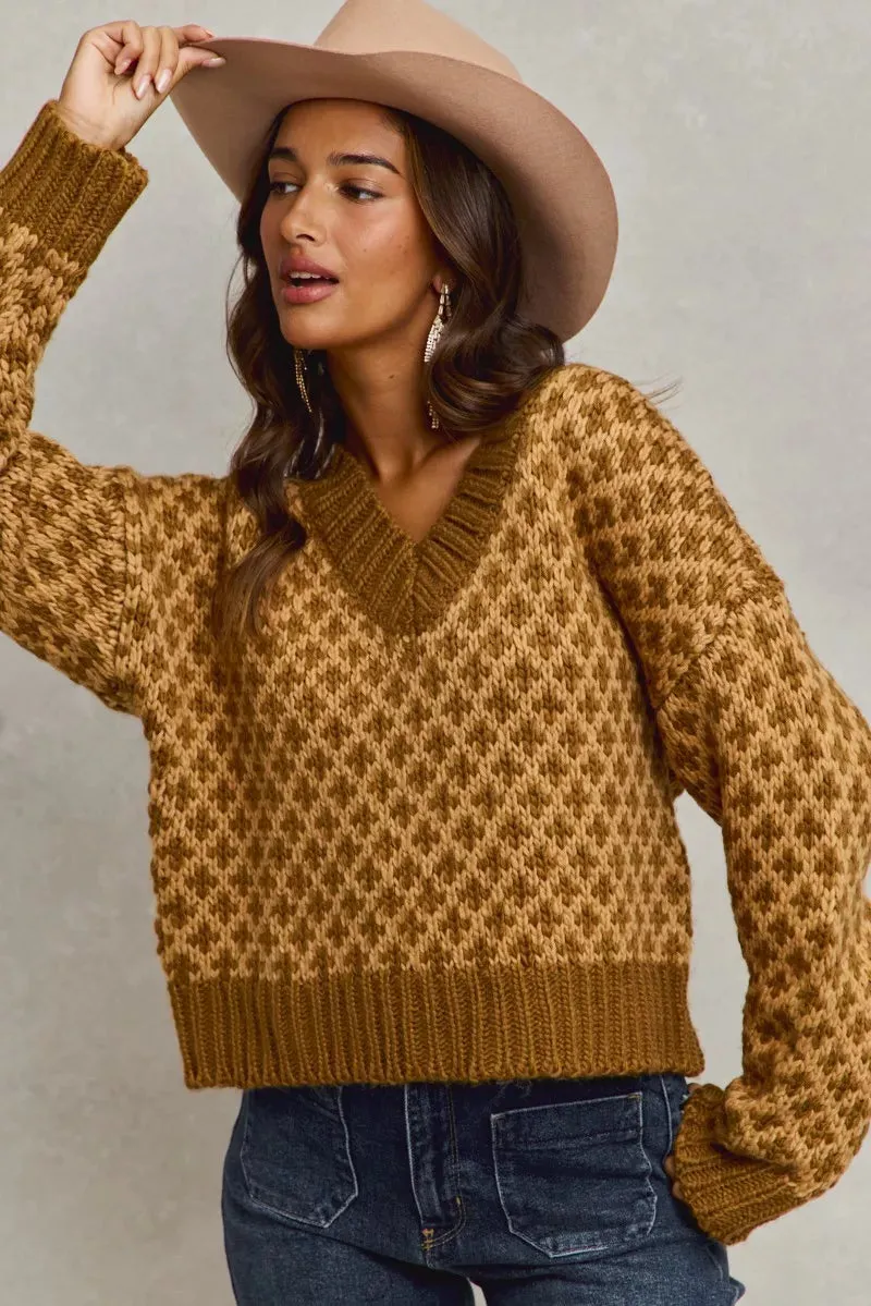 SO ME Color Block Textured Christmas Sweater V Neck Top sold by Unique Kulture product image thumbnail 4