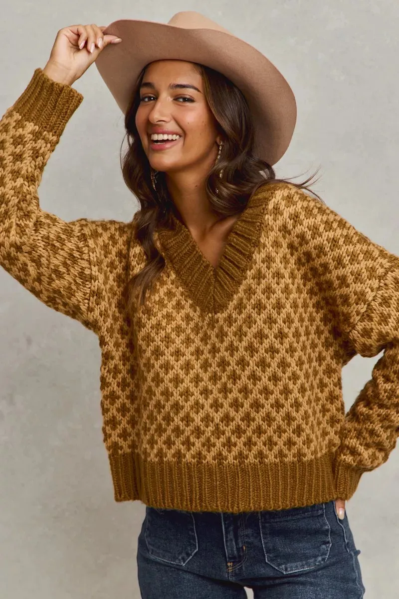 SO ME Color Block Textured Christmas Sweater V Neck Top sold by Unique Kulture