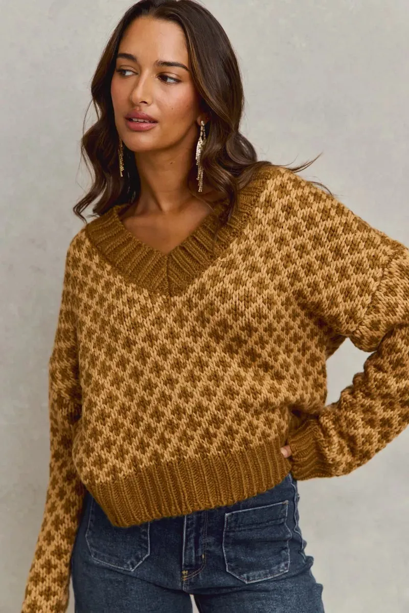 SO ME Color Block Textured Christmas Sweater V Neck Top sold by Unique Kulture product image thumbnail 5
