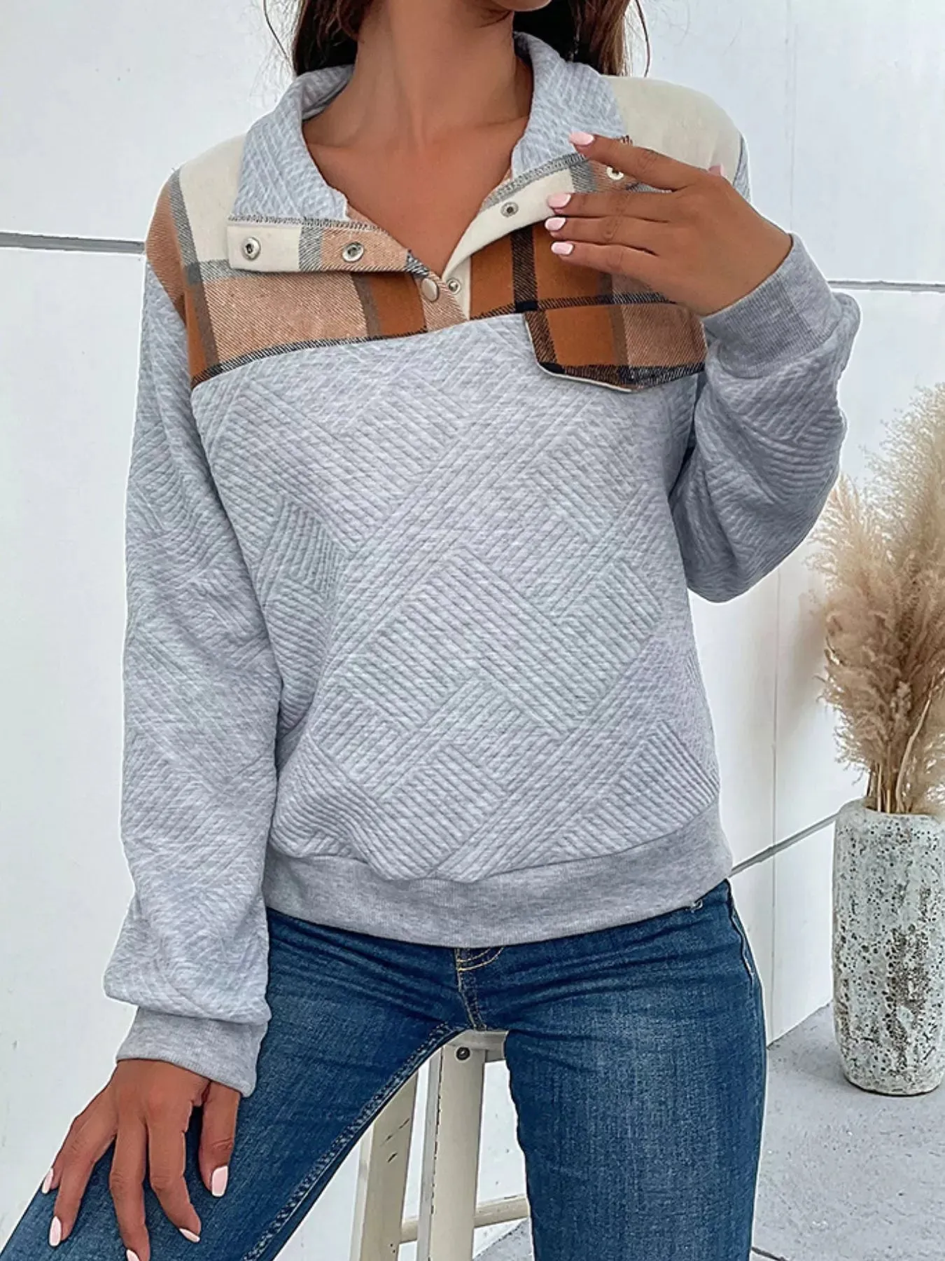 Color Block Texture Long Sleeve Sweatshirt sold by Unique Kulture