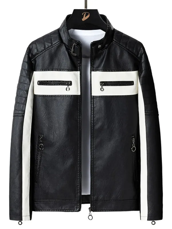 Men's Plus Size Zip Up Long Sleeve Contrast Jacket made by Trendsi