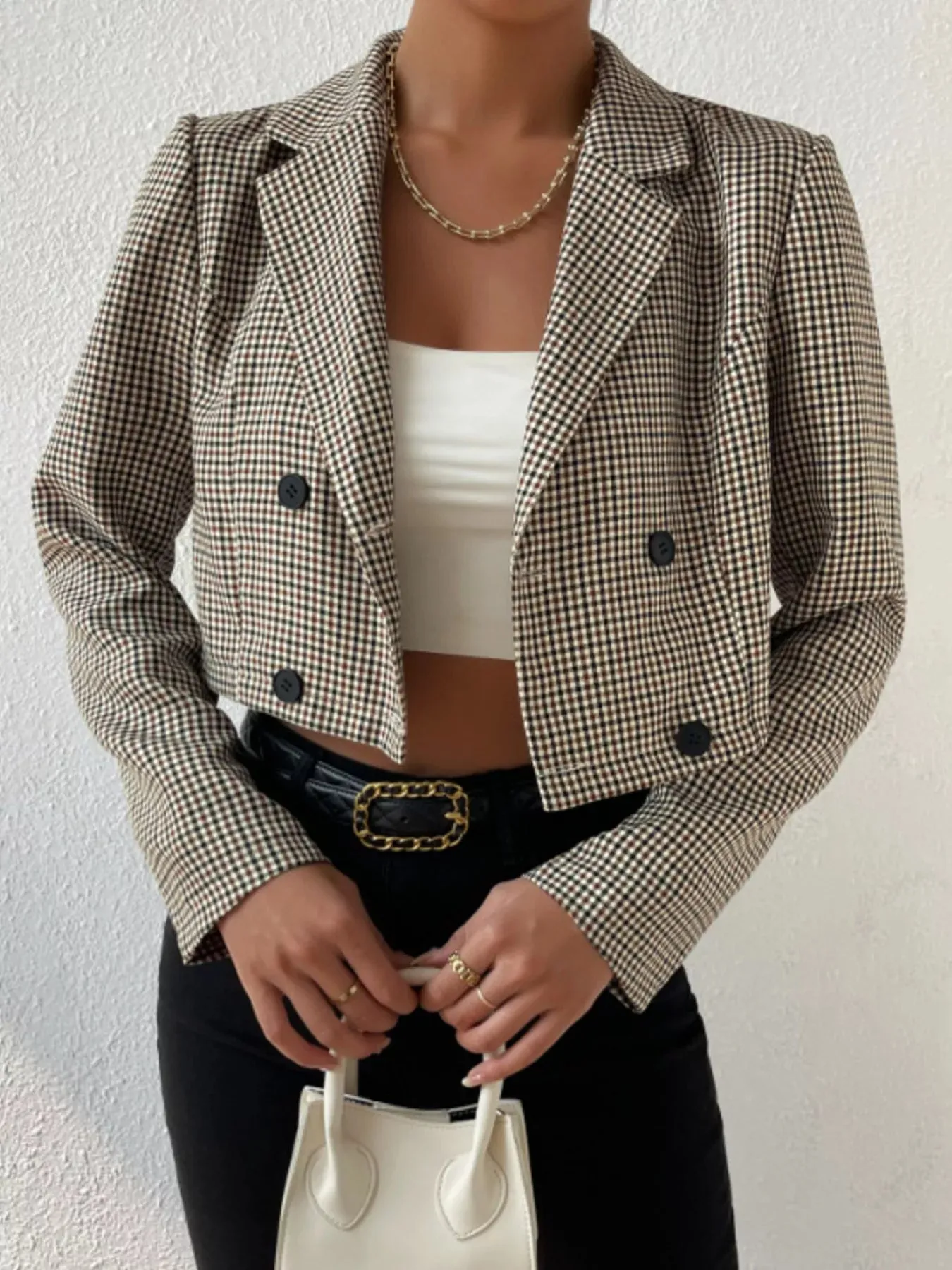 Plaid Lapel Collar Cropped Blazer sold by Unique Kulture product image thumbnail 4