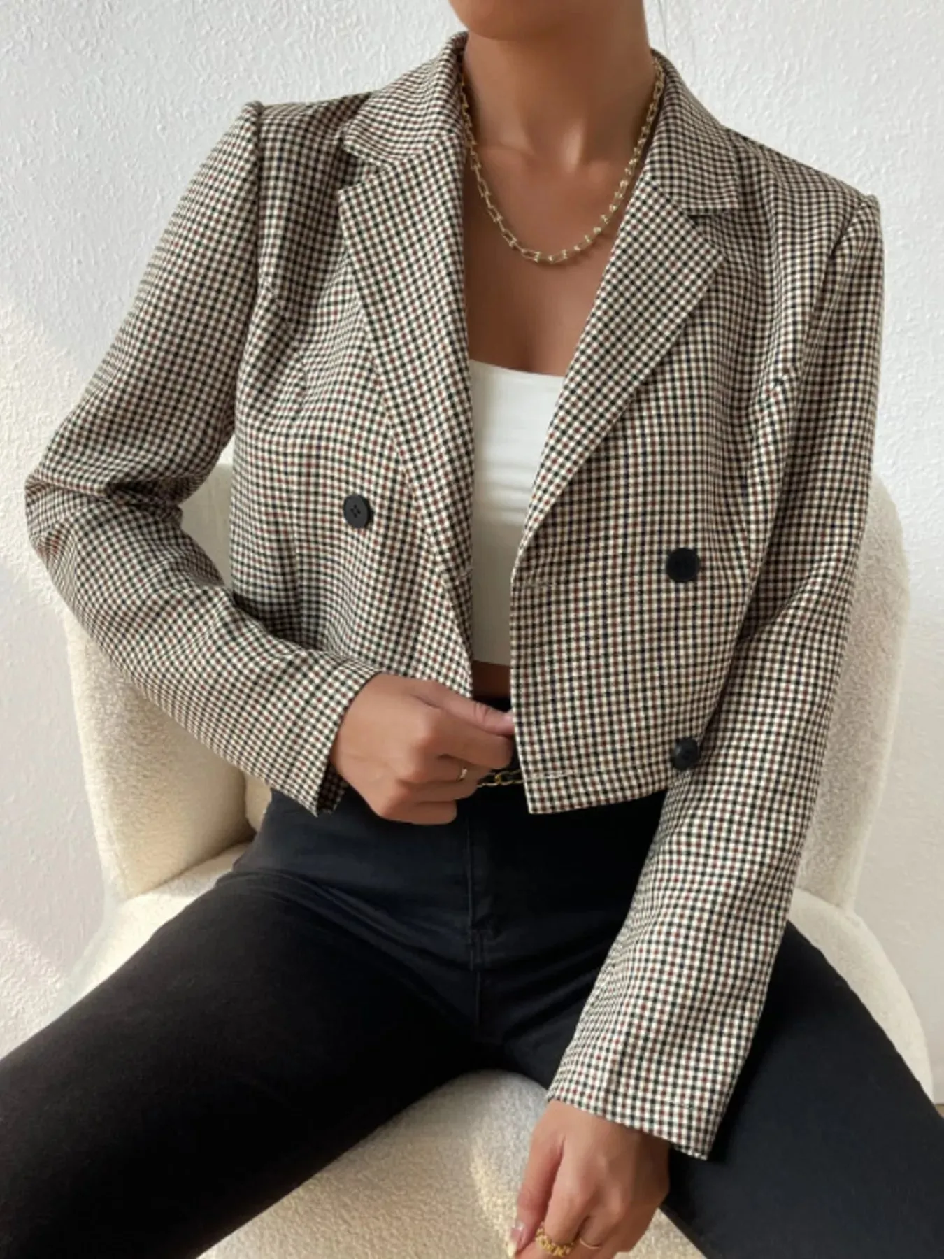 Plaid Lapel Collar Cropped Blazer sold by Unique Kulture