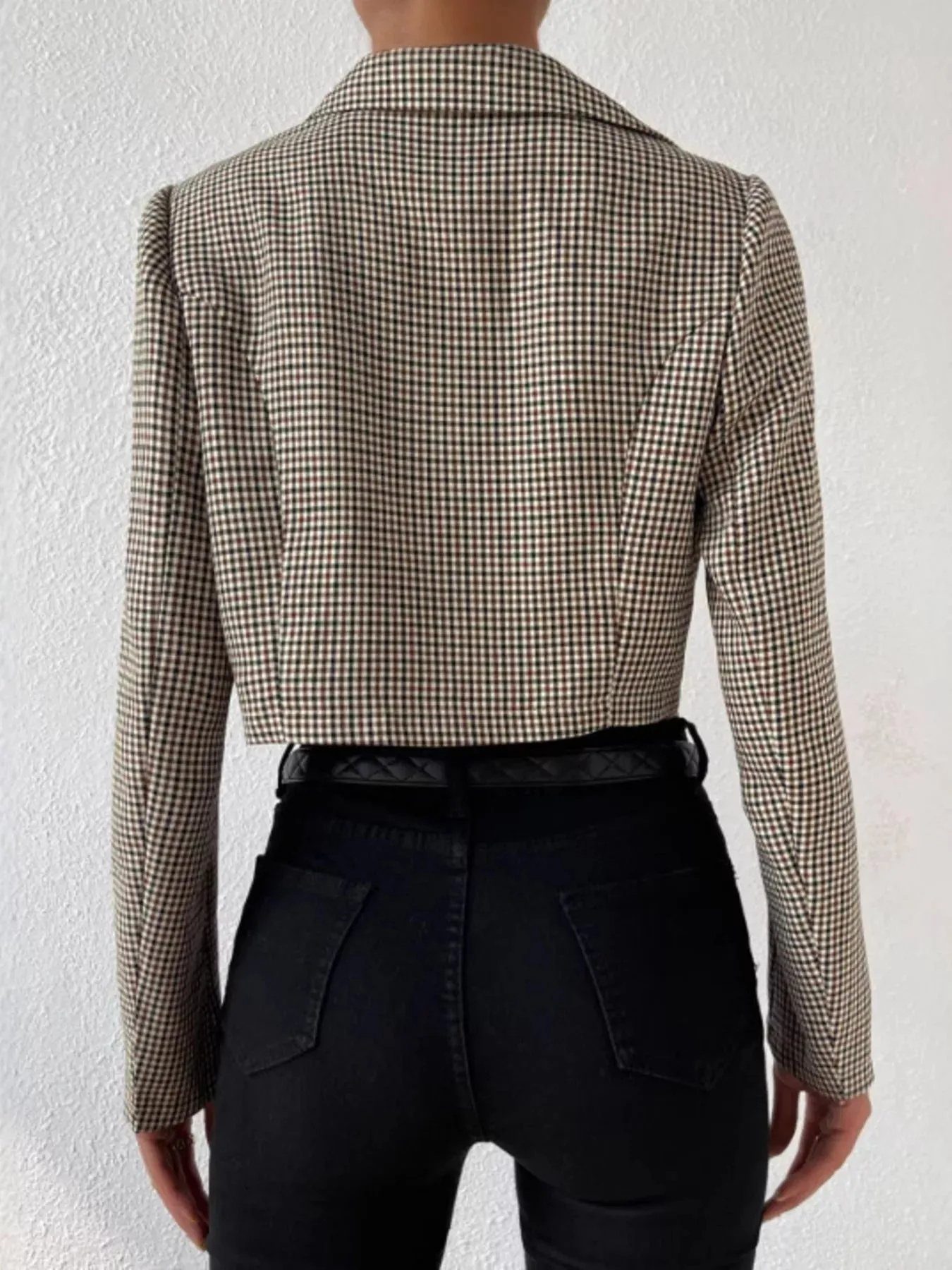 Plaid Lapel Collar Cropped Blazer sold by Unique Kulture product image thumbnail 5