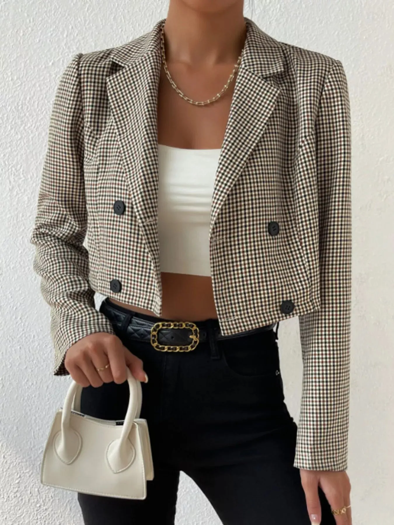 Plaid Lapel Collar Cropped Blazer sold by Unique Kulture product image thumbnail 2