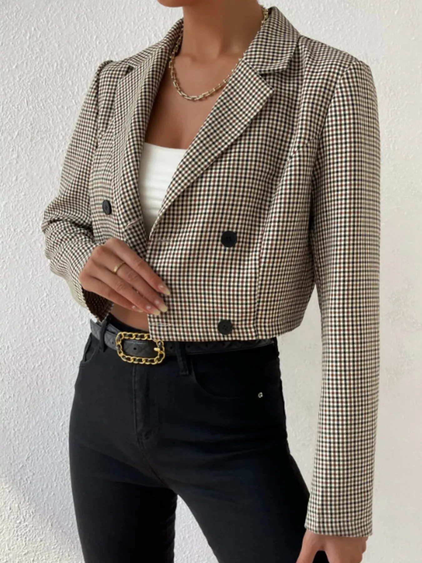 Plaid Lapel Collar Cropped Blazer sold by Unique Kulture product image thumbnail 3