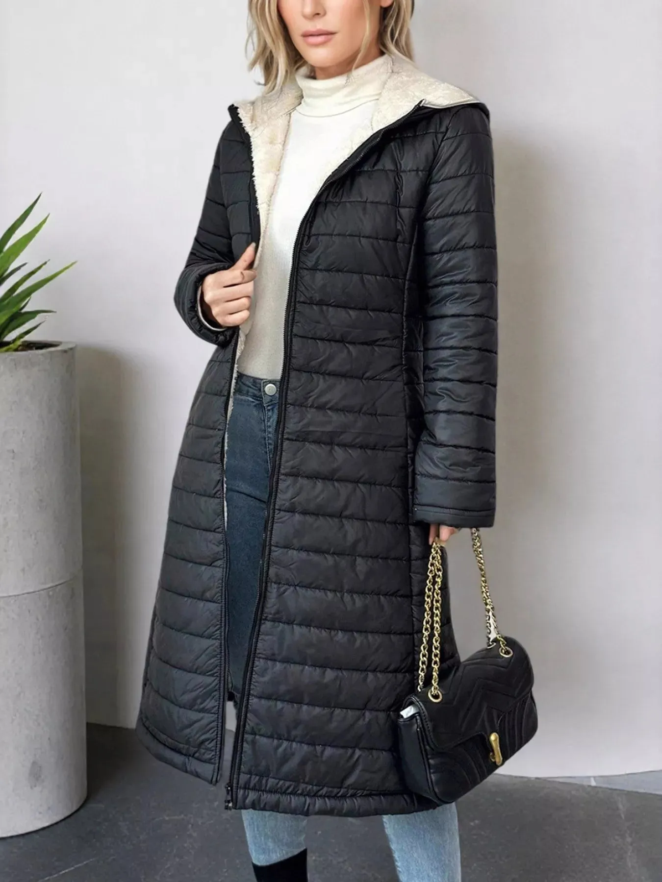 Zip Up Quilted Hooded Puffer Coat sold by Unique Kulture product image thumbnail 5