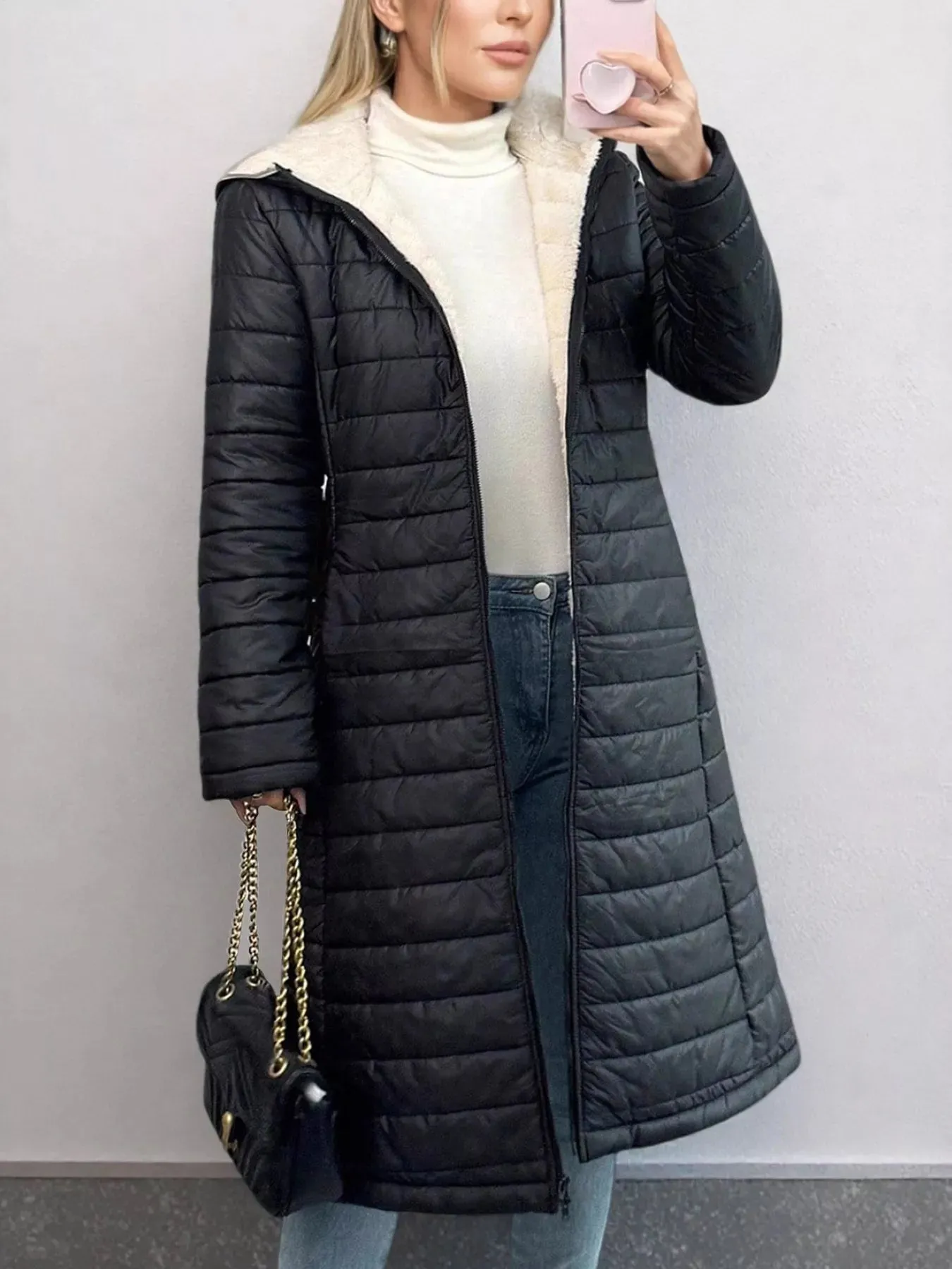 Zip Up Quilted Hooded Puffer Coat sold by Unique Kulture product image thumbnail 3