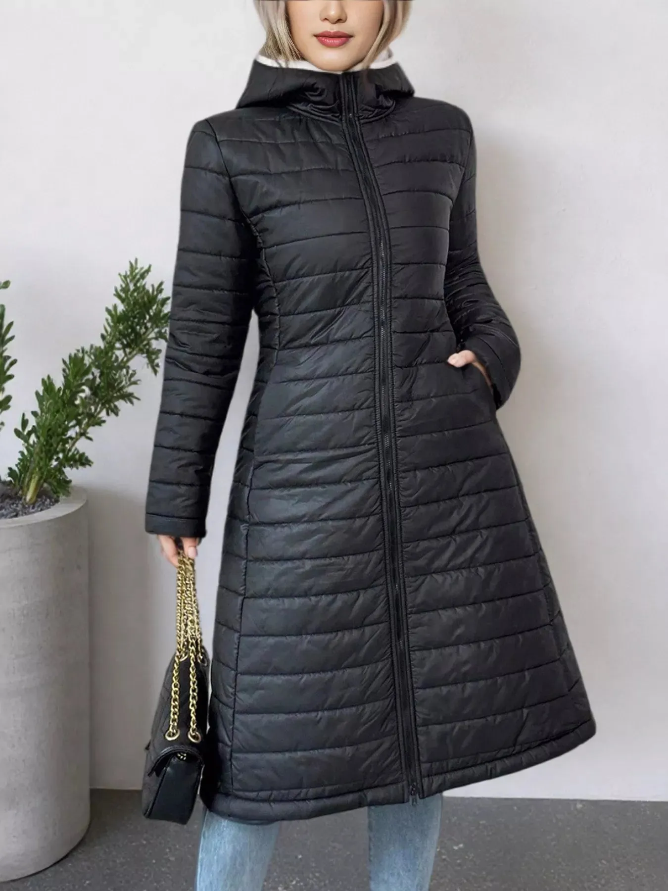 Zip Up Quilted Hooded Puffer Coat sold by Unique Kulture product image thumbnail 4
