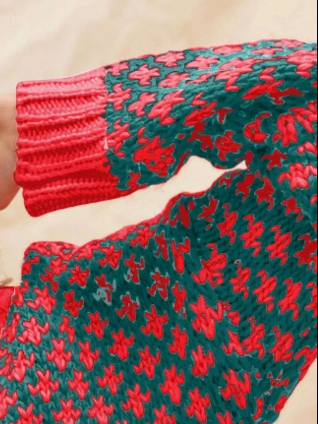 SO ME Color Block Textured Christmas Sweater V Neck Top sold by Unique Kulture product image thumbnail 2