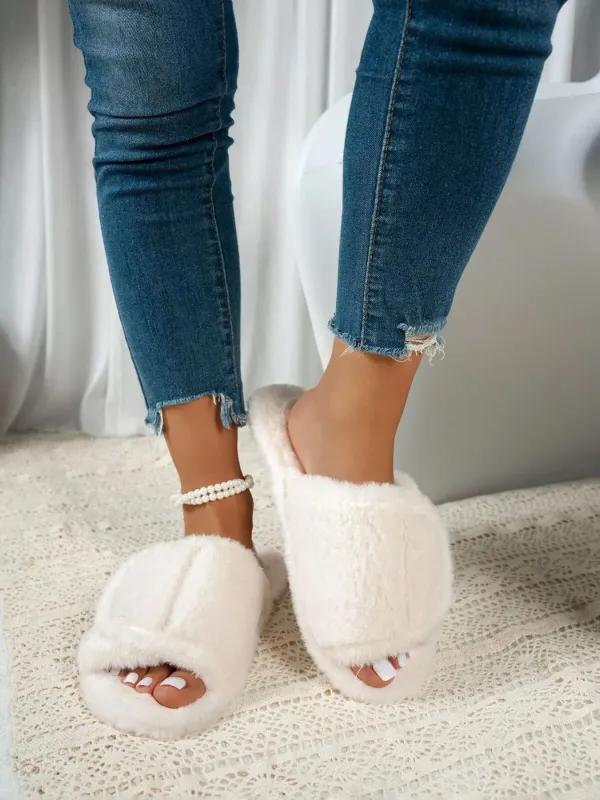 Fuzzy Open Toe Flats Slippers sold by Unique Kulture