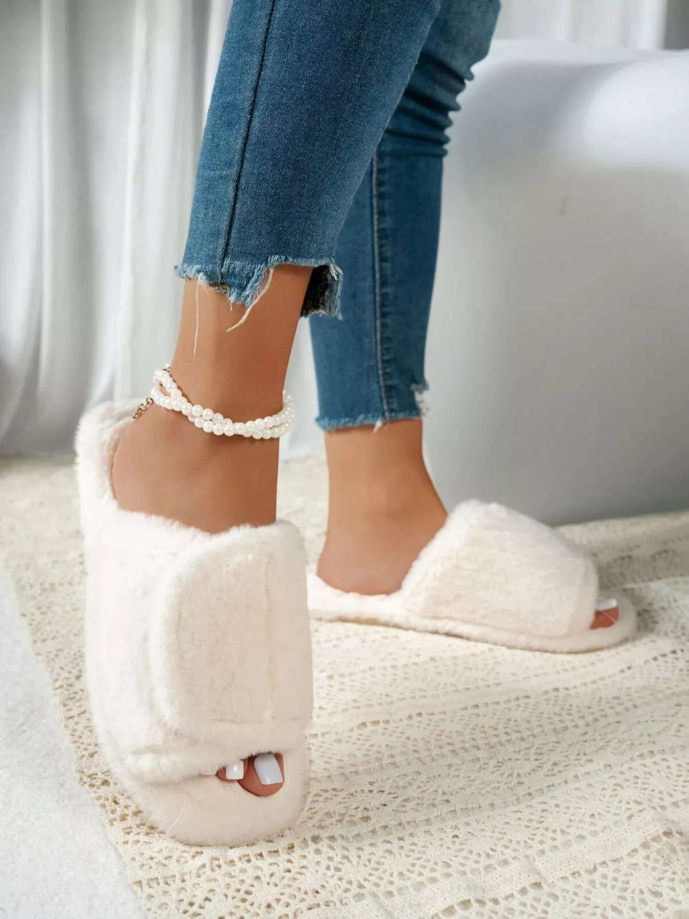 Fuzzy Open Toe Flats Slippers sold by Unique Kulture product image thumbnail 2