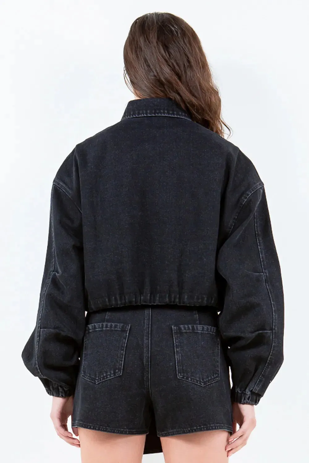 American Bazi Drawstring Waist Crop Denim Jacket sold by Unique Kulture product image thumbnail 2