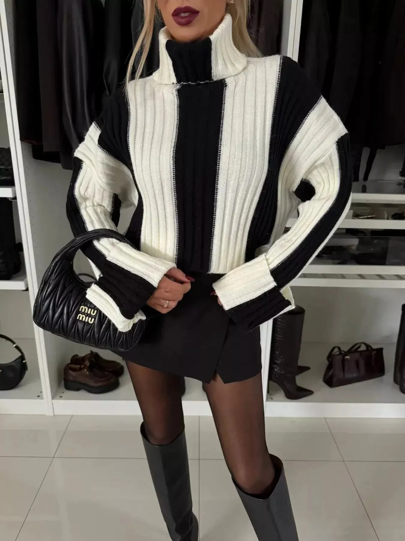 Color Block Ribbed Turtleneck Sweater sold by Unique Kulture
