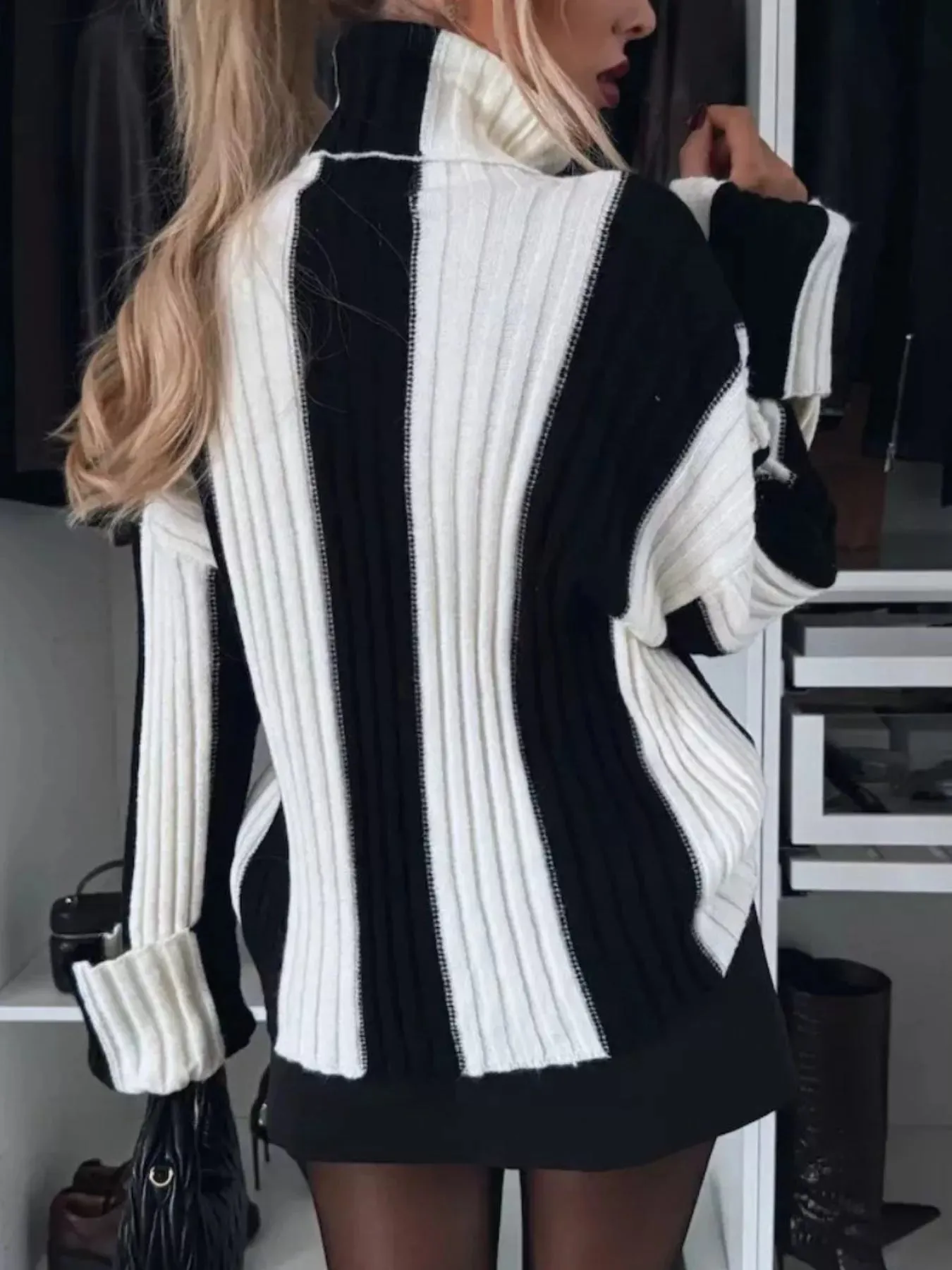 Color Block Ribbed Turtleneck Sweater sold by Unique Kulture product image thumbnail 3