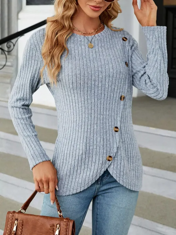 Ribbed Knit Decor Button T-Shirt sold by Unique Kulture