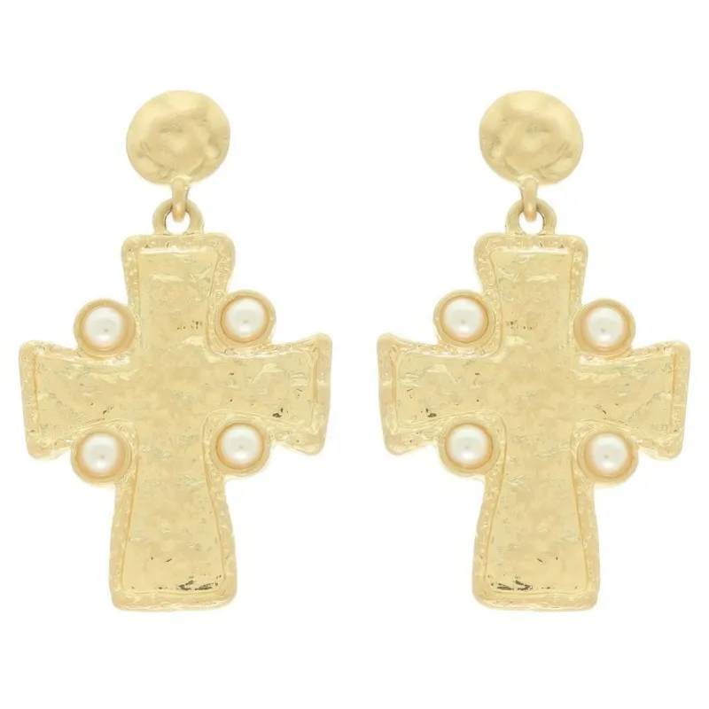 Bezel Jeweled Cross Earrings sold by Unique Kulture