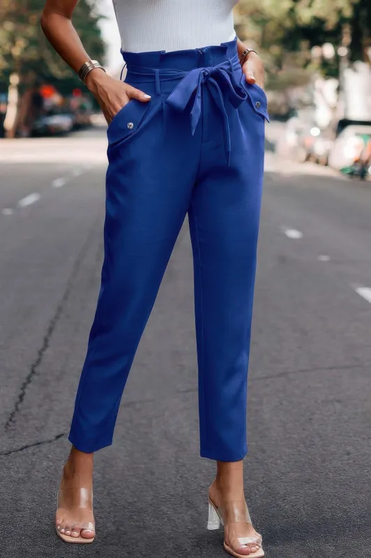 Ruffle Belt Pocket Solid Skinny Pants made by Unique Kulture