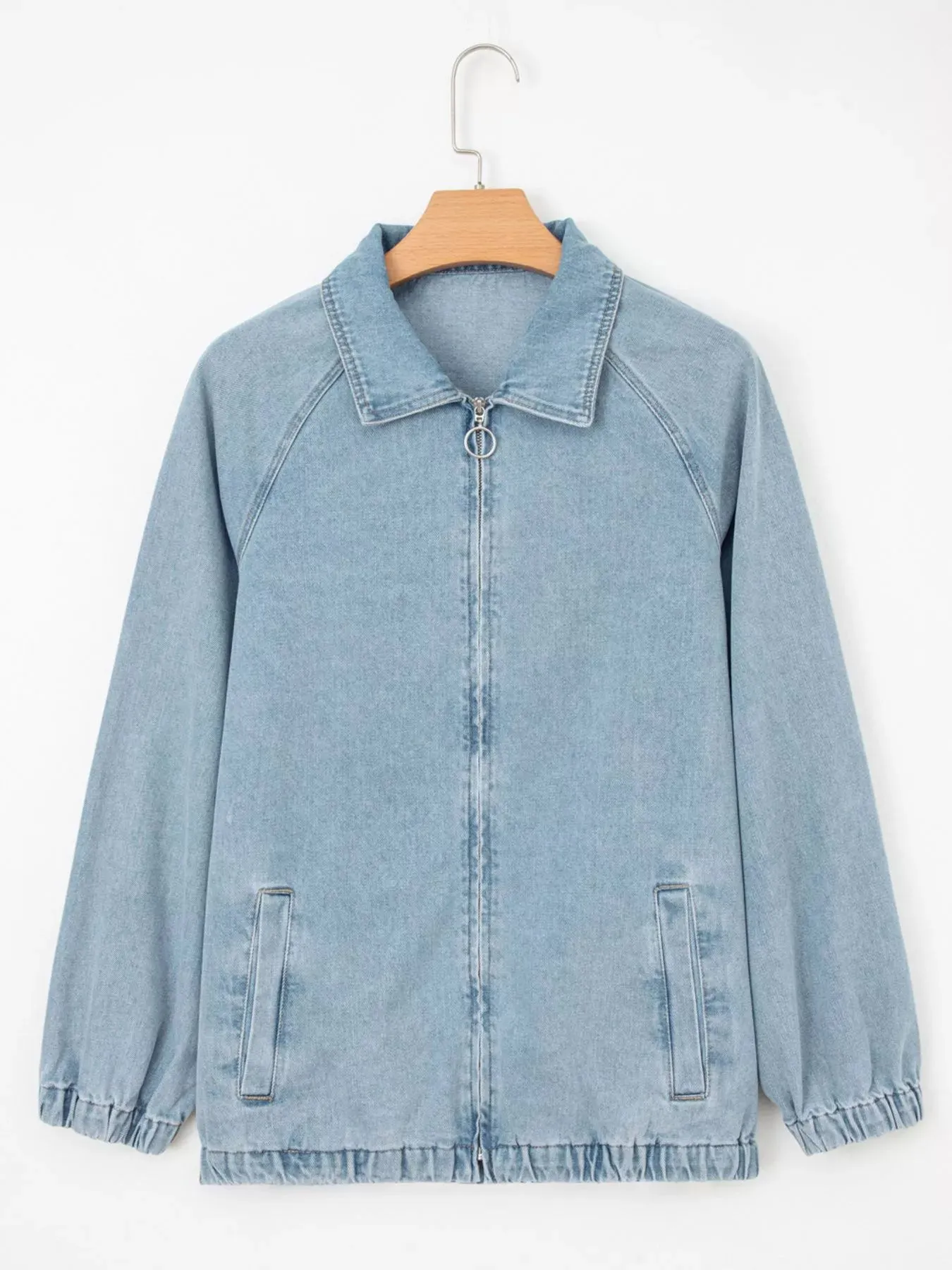 Elastic Edge Collared Zip Up Denim Jacket With Pocket sold by Unique Kulture product image thumbnail 5