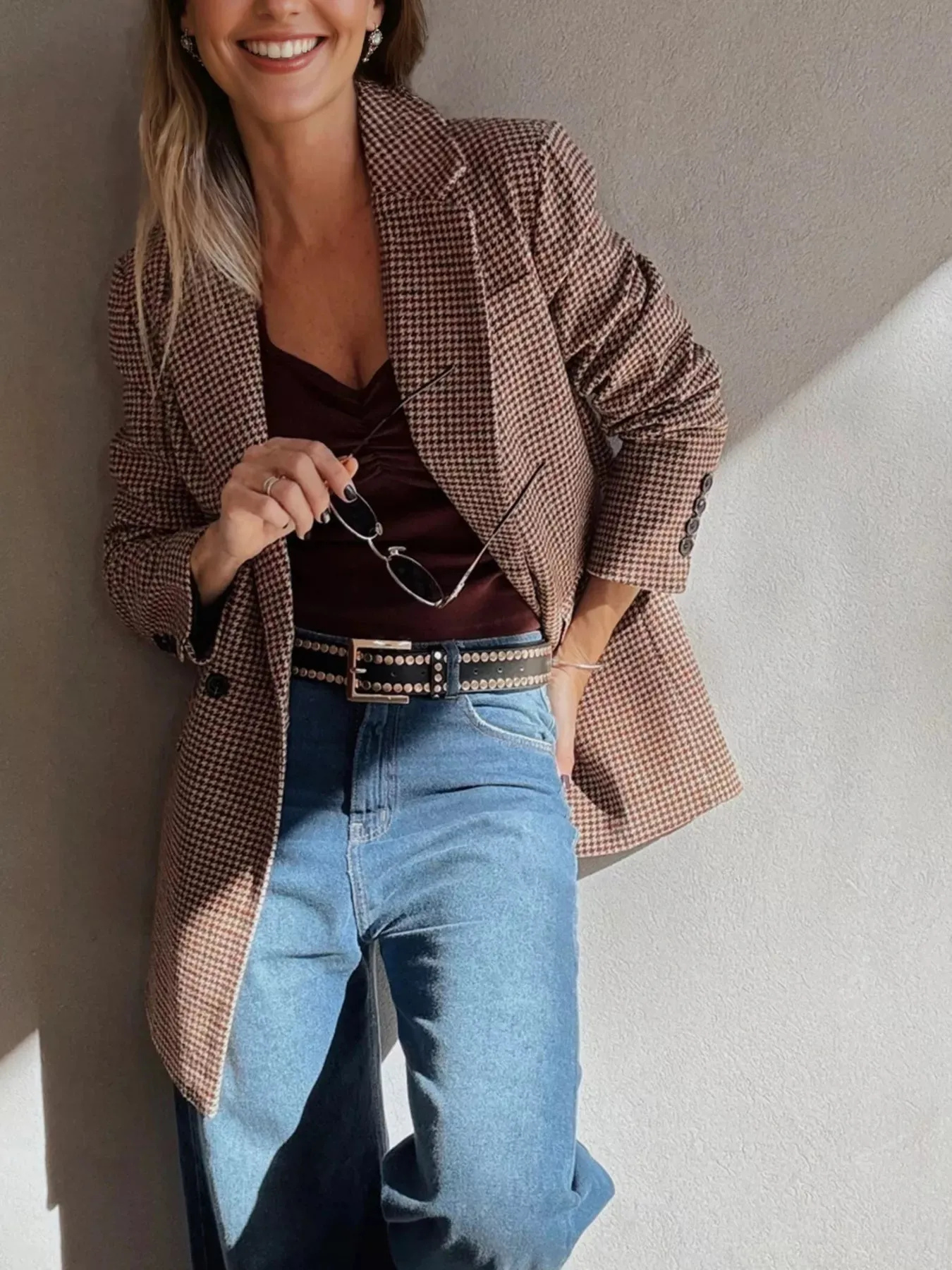 Houndstooth Lapel Collar Blazer sold by Unique Kulture product image thumbnail 3