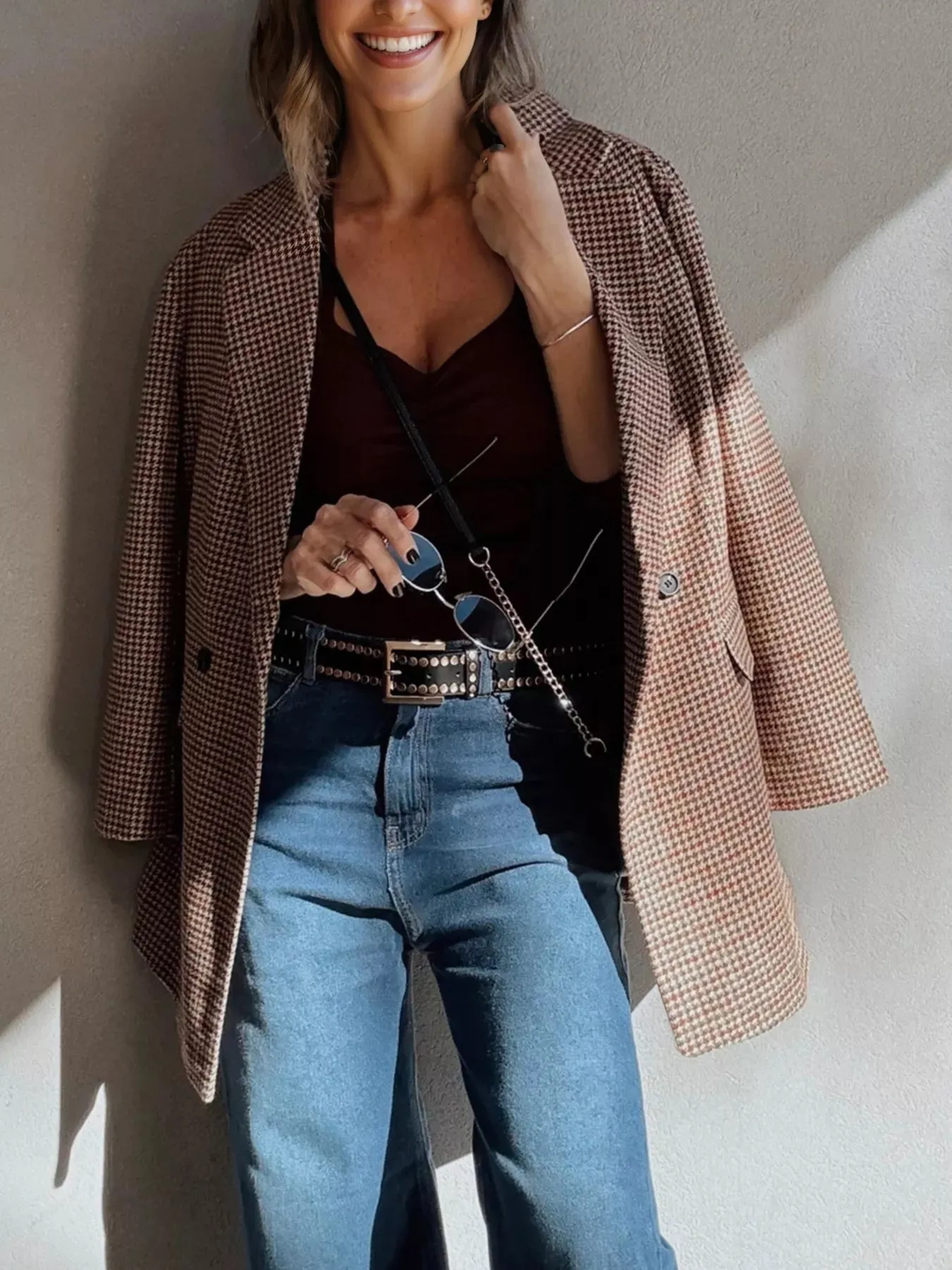 Houndstooth Lapel Collar Blazer sold by Unique Kulture product image thumbnail 4