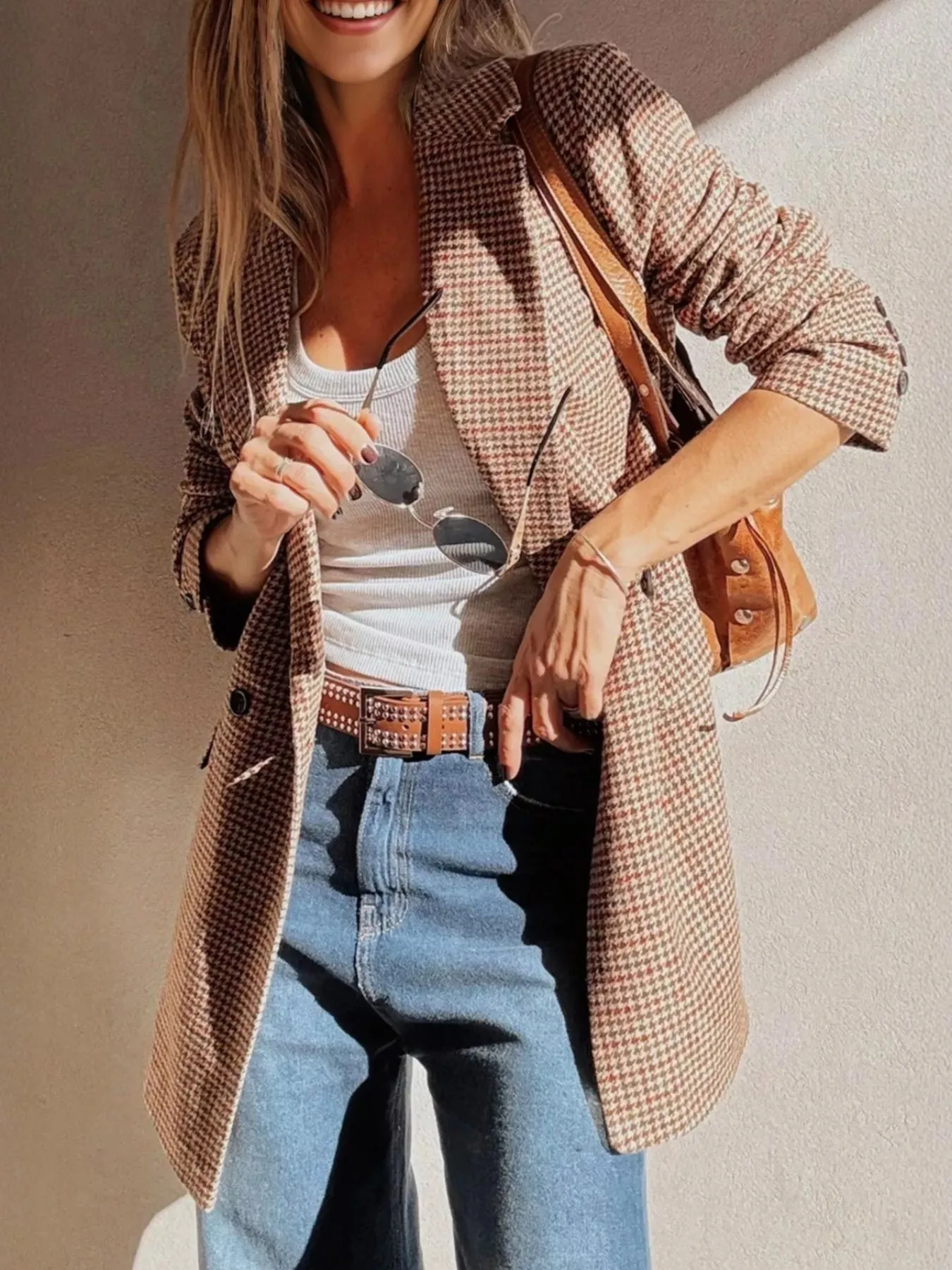 Houndstooth Lapel Collar Blazer sold by Unique Kulture