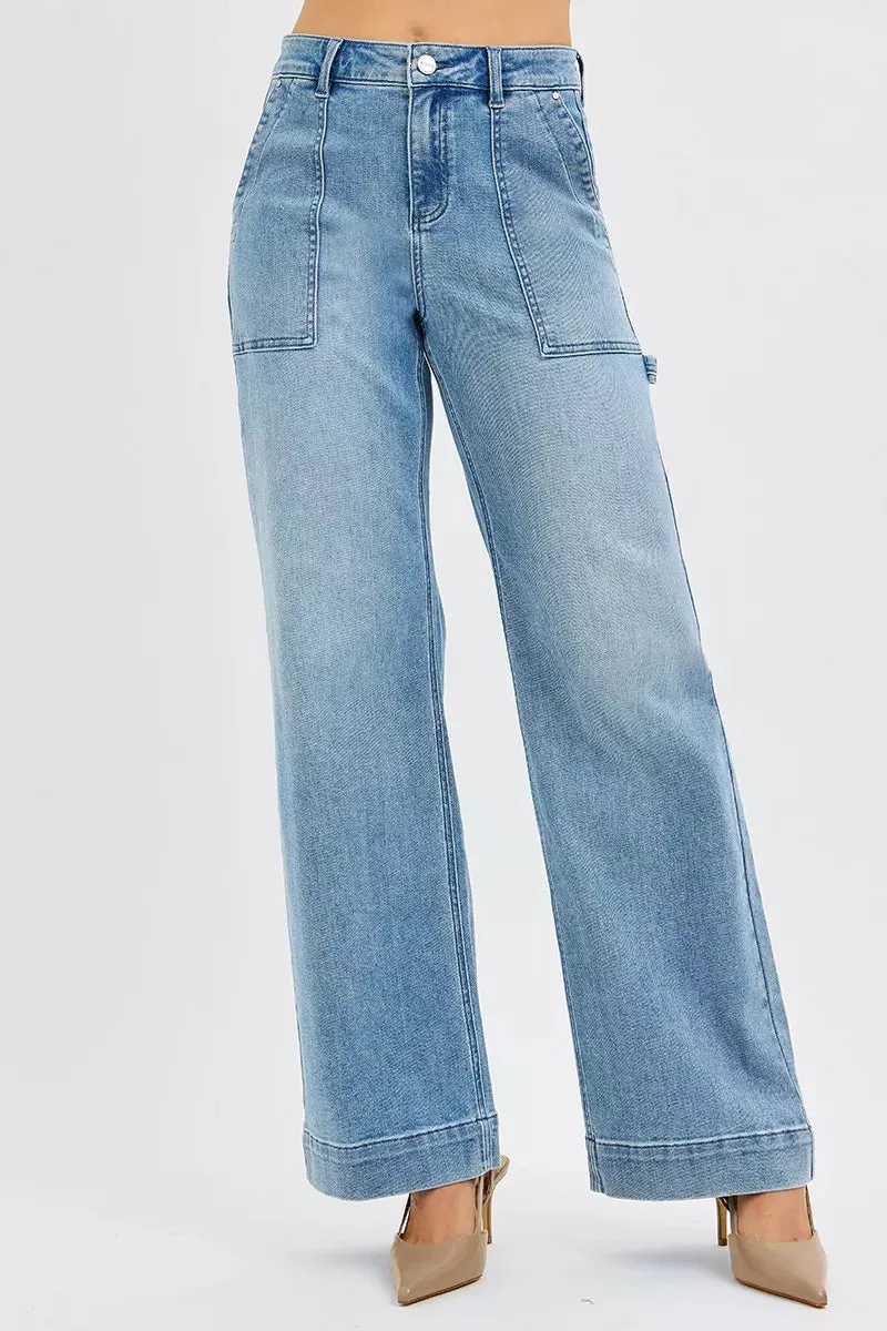 RISEN Full Size High Rise Straight Leg Jeans with Front Pockets Plus Size sold by Unique Kulture