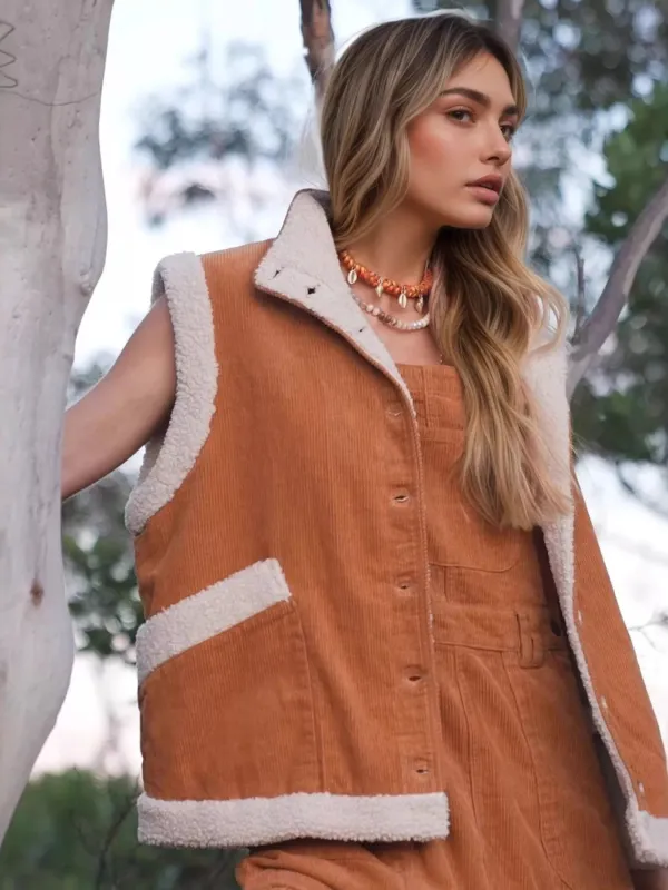 Button Up Sherpa Vest Coat sold by Unique Kulture