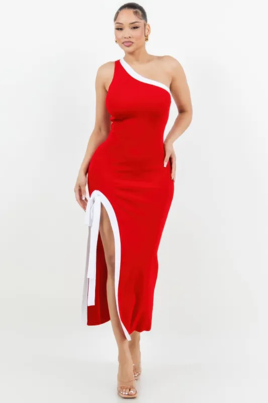 One Shoulder Side Slit Tie-up Maxi Dress made by Unique Kulture