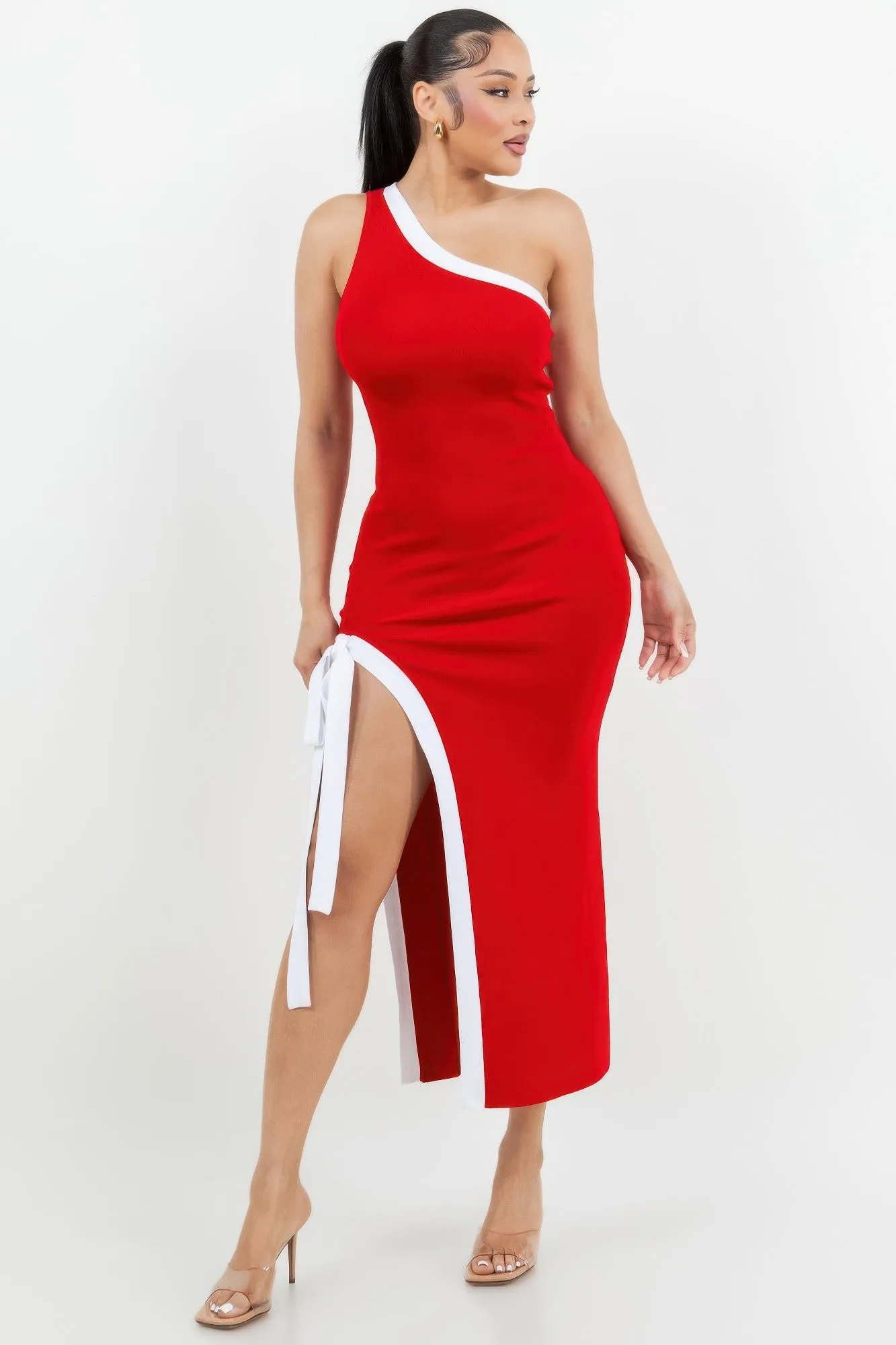 One Shoulder Side Slit Tie-up Maxi Dress sold by Unique Kulture product image thumbnail 2