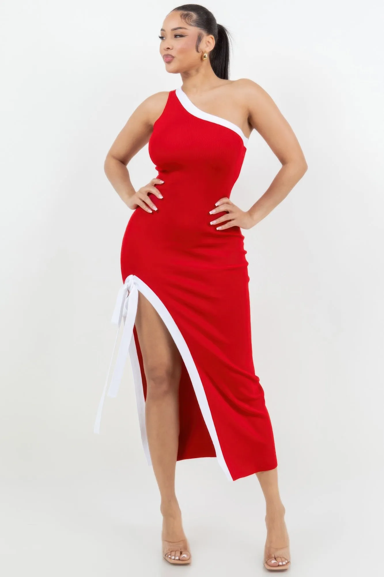 One Shoulder Side Slit Tie-up Maxi Dress sold by Unique Kulture product image thumbnail 3
