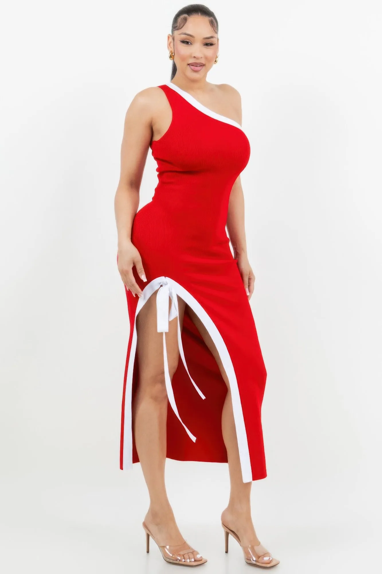 One Shoulder Side Slit Tie-up Maxi Dress sold by Unique Kulture product image thumbnail 4
