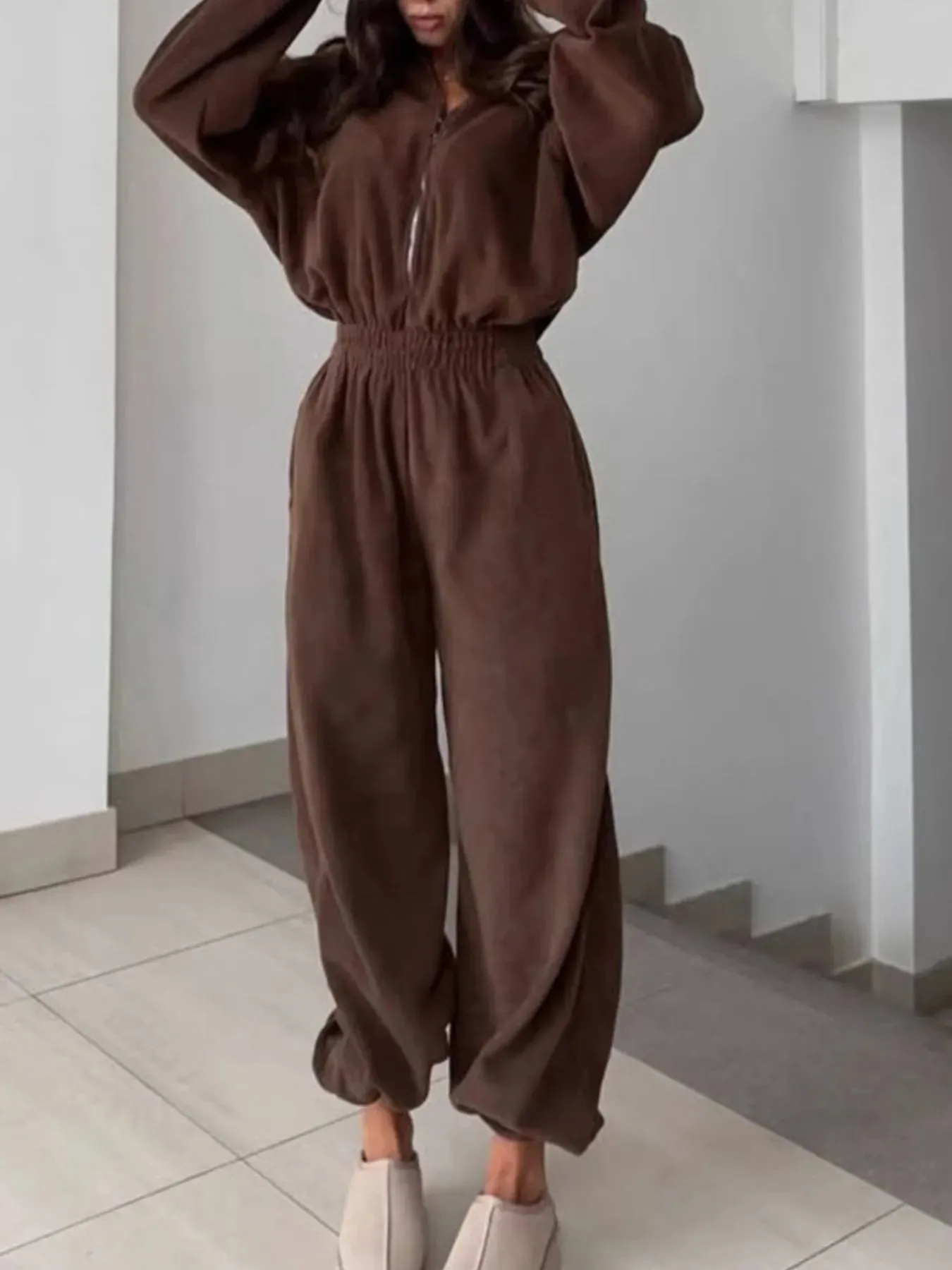 Zip Front Long Sleeve Jumpsuit sold by Unique Kulture product image thumbnail 3