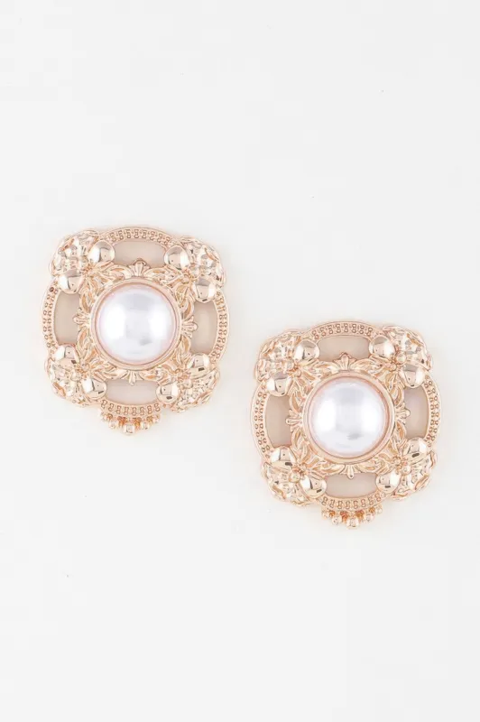 Antique Ribbon Pearl Stud Earrings sold by Unique Kulture