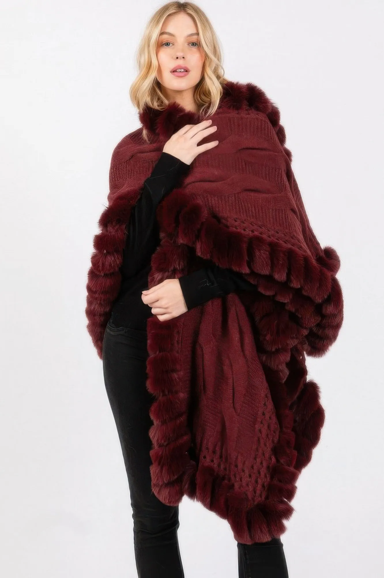 Faux Fur Collar And Trim Cape With Closure sold by Unique Kulture product image thumbnail 2
