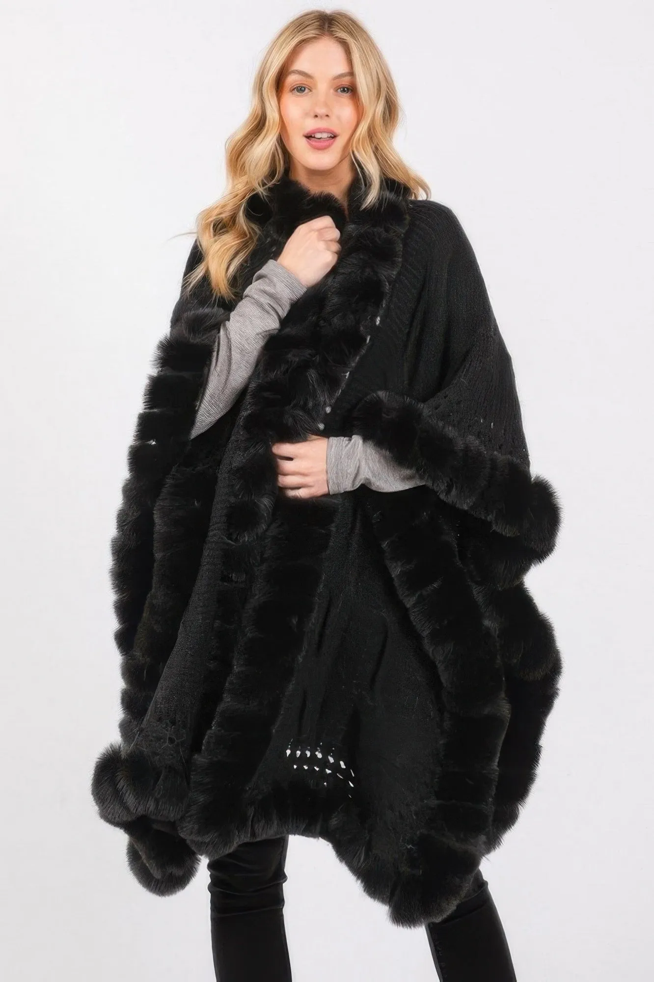 Faux Fur Collar And Trim Cape With Closure sold by Unique Kulture